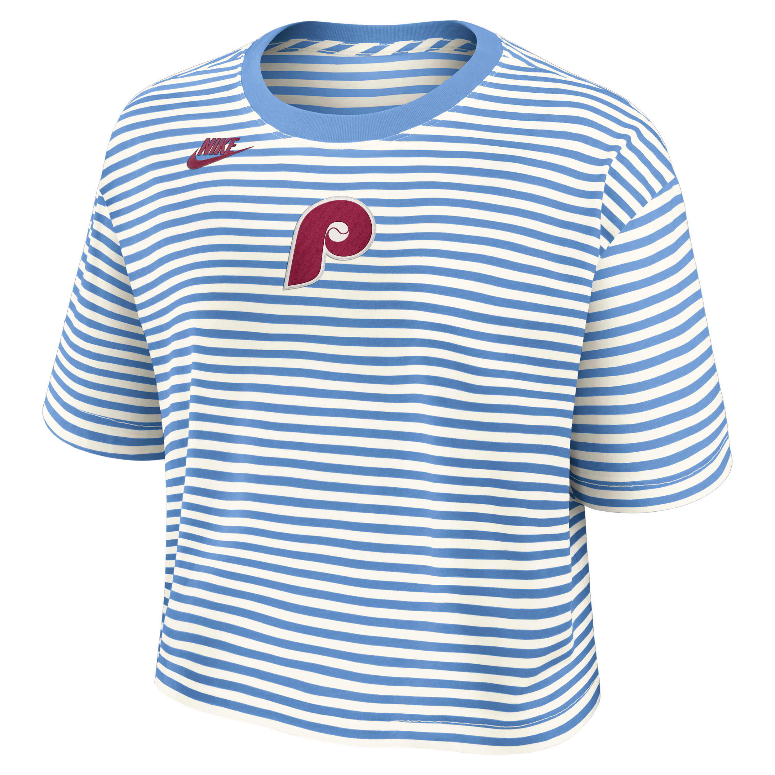 Nike Women's Light Blue/Cream Philadelphia Phillies Cooperstown Collection Striped Cropped T-Shirt - Light Blue, Cream