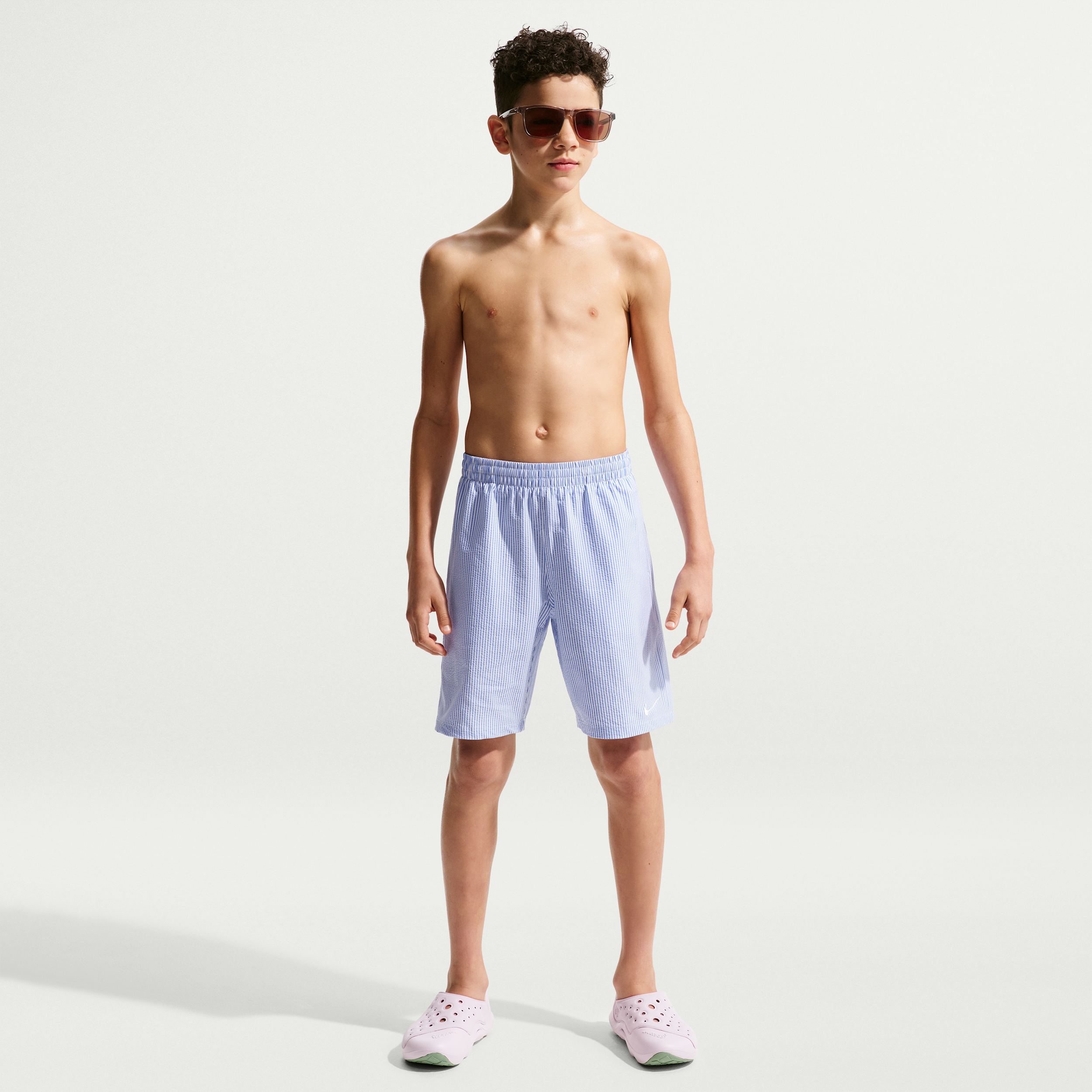 Nike Swim Breaker Big Kids' (Boys') Ripple Texture 7" Brief-Lined Volley Short in Blue | NESSG800-434