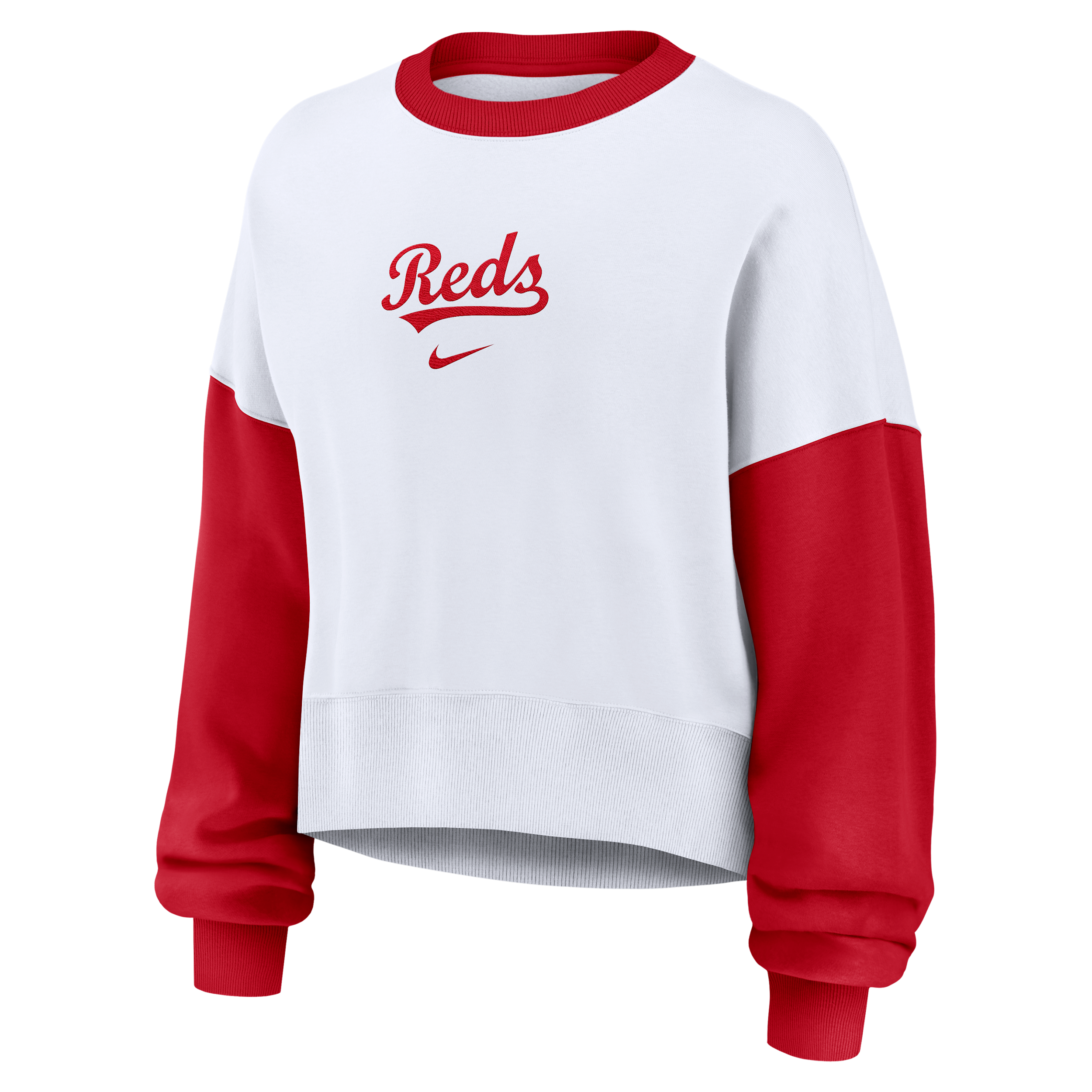 Nike Women's White/Red Cincinnati Reds Oversized High Hip Fleece Sweatshirt - White, Red