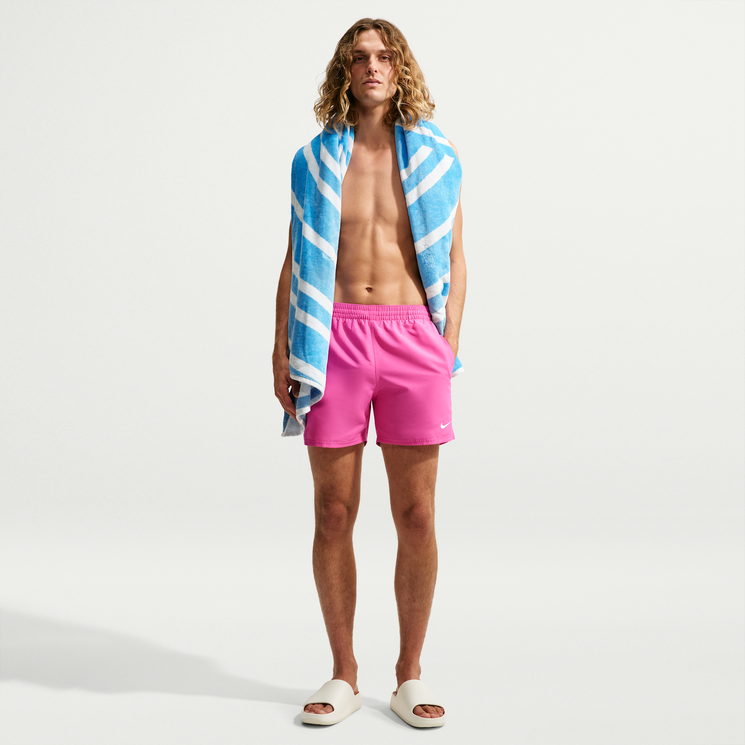 Nike Men's Swim Breaker Essential 5" Brief-Lined Volley Short in Pink | NESSF560-655