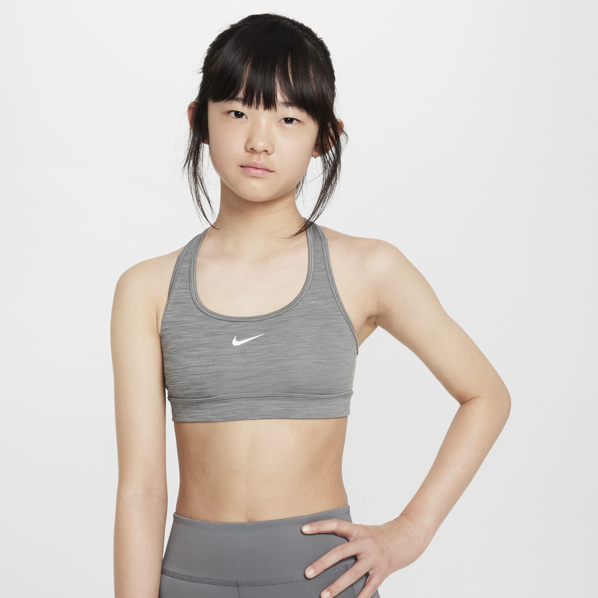 Nike Swoosh Big Kids' (girls') Sports Bra In Gray