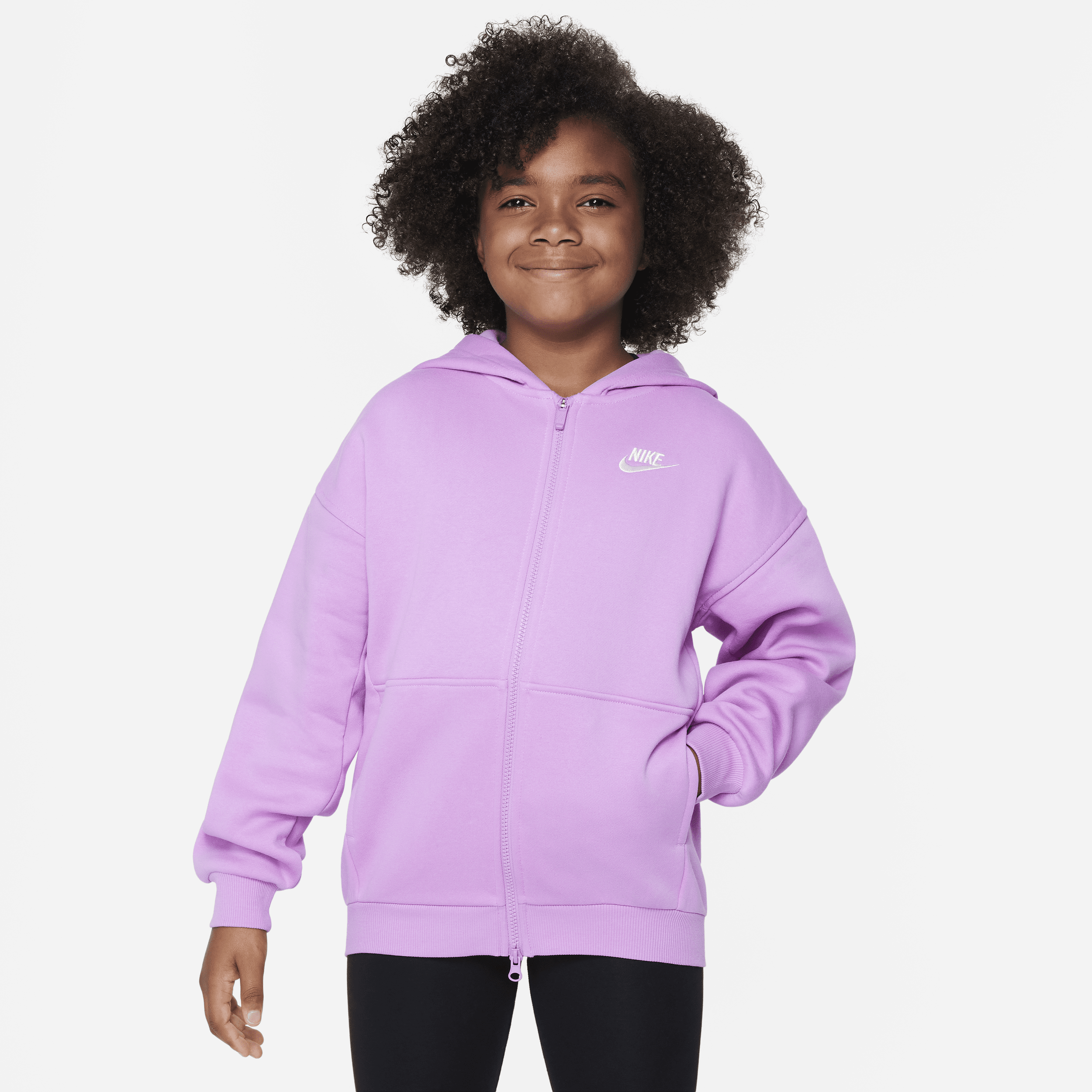 Nike Sportswear Club Fleece Big Kids' (girls') Oversized Full-zip Hoodie In Purple