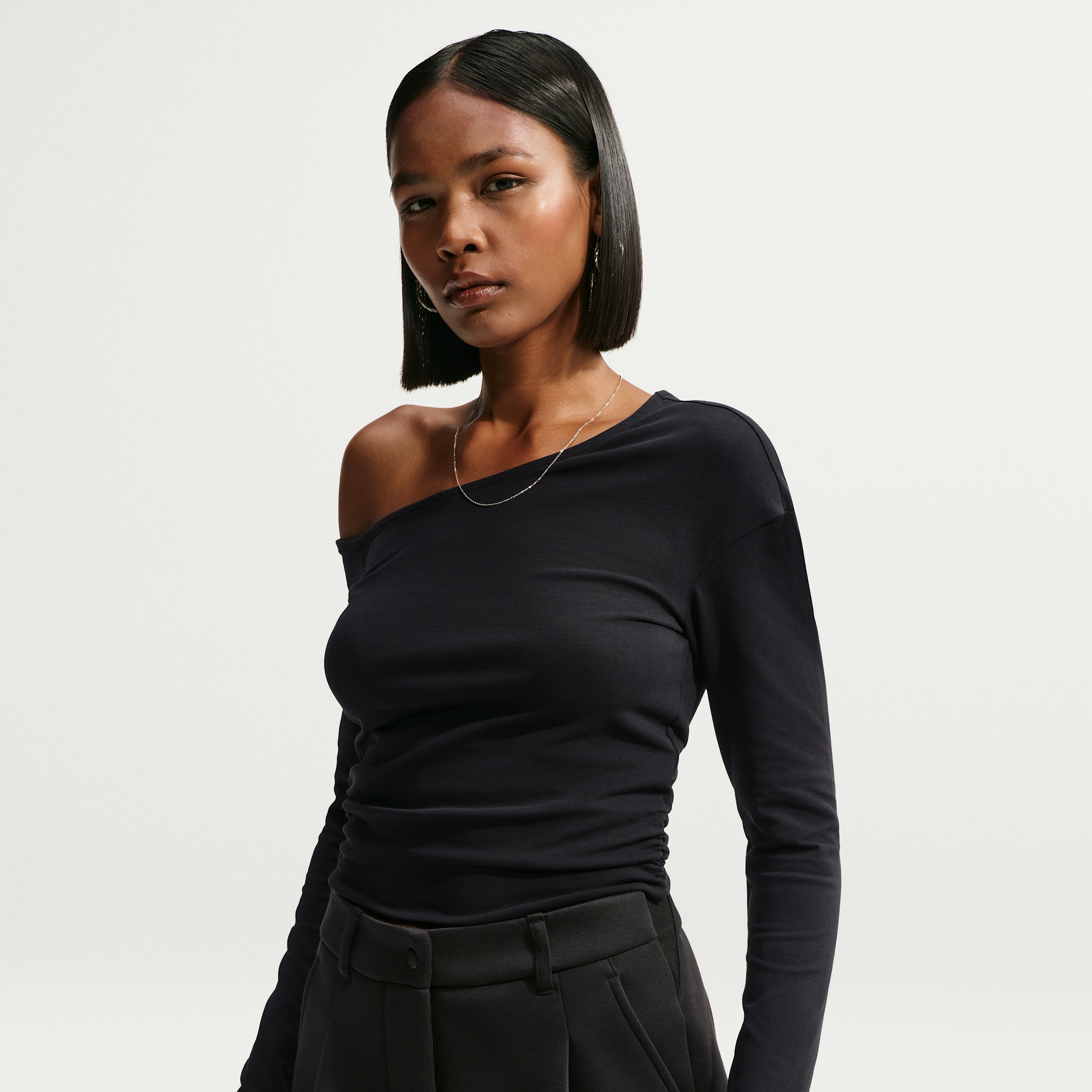 Women's Nike Sportswear Tight Off-Shoulder Long-Sleeve Top in Black | IX7065-010