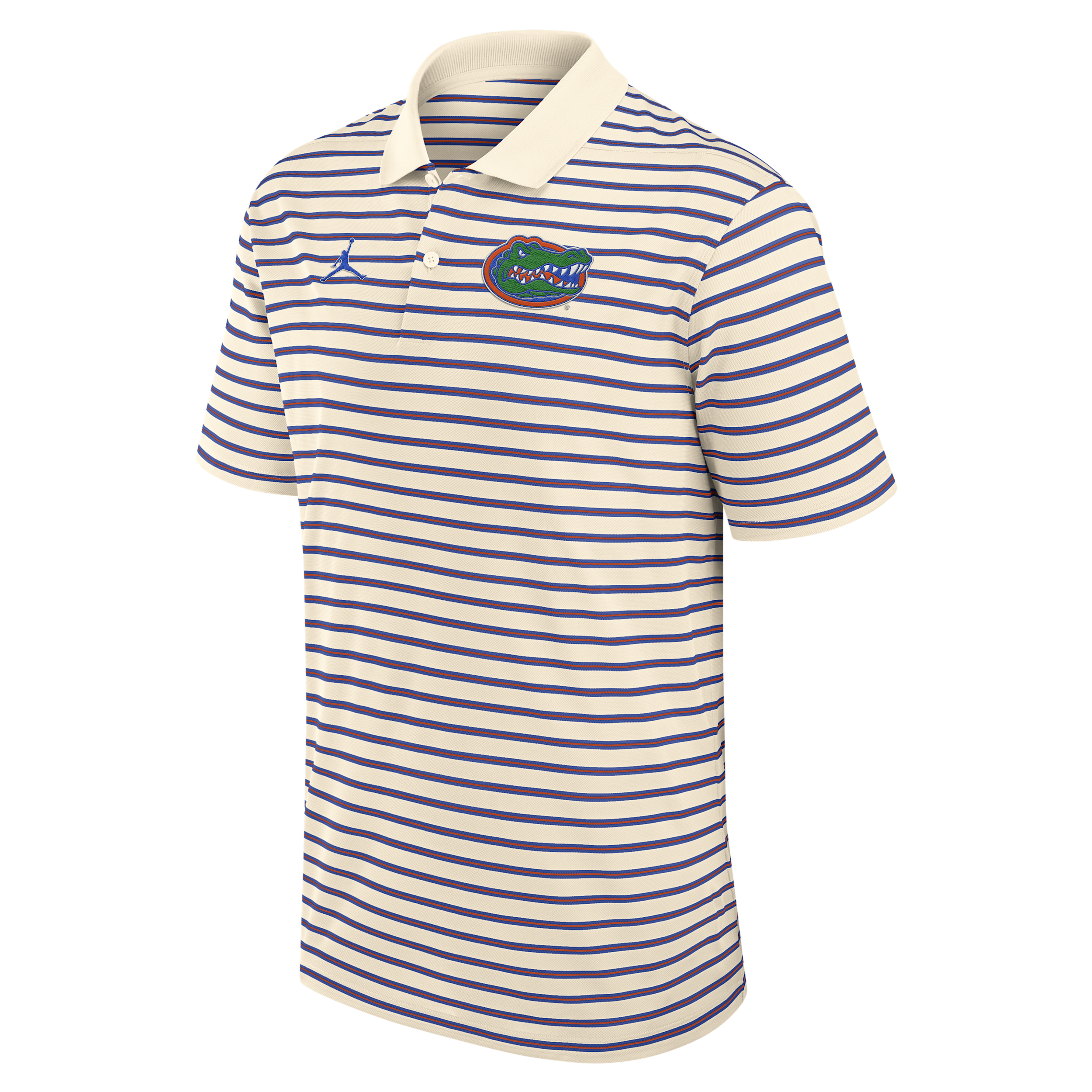 Jordan Men's Tan/Royal Florida Gators Striped Primary Logo Performance Polo Shirt - Tan, Royal