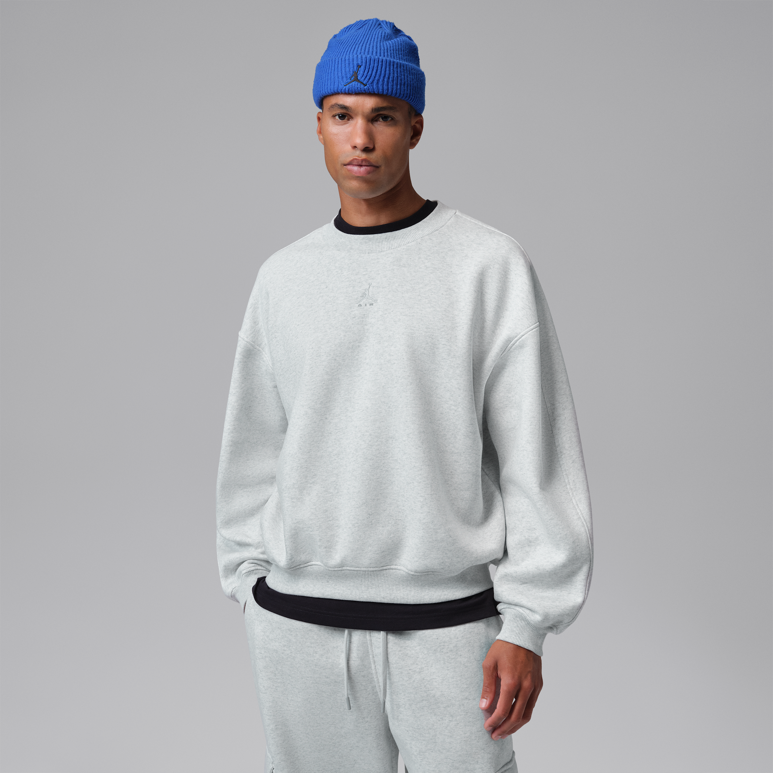 Men's Jordan Brooklyn Oversized Fleece Crew-Neck Sweatshirt in Grey | IM8915-054