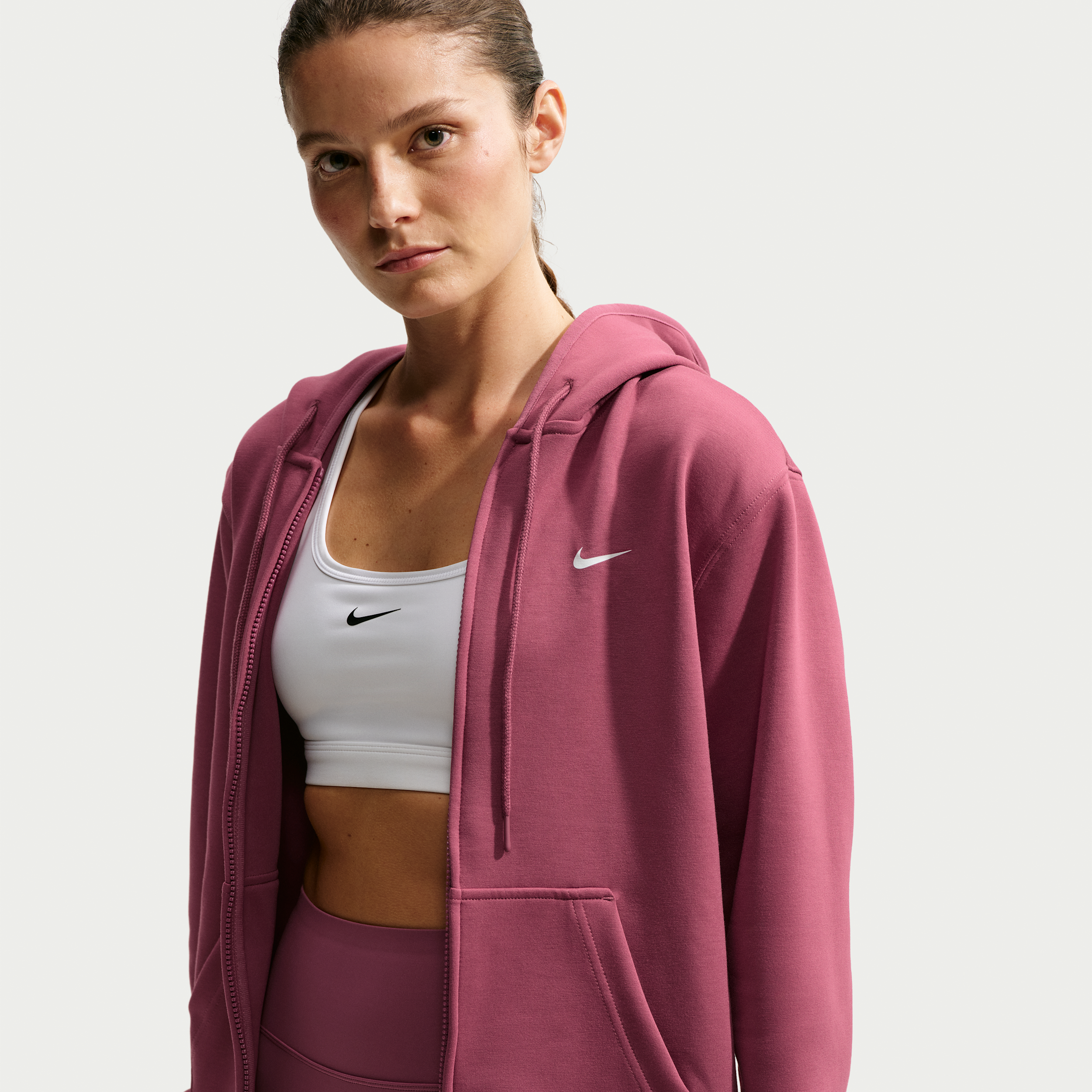 Nike Women's Studio Fleece Sport Dri-FIT Full-Zip Hoodie in Red | IO0431-654