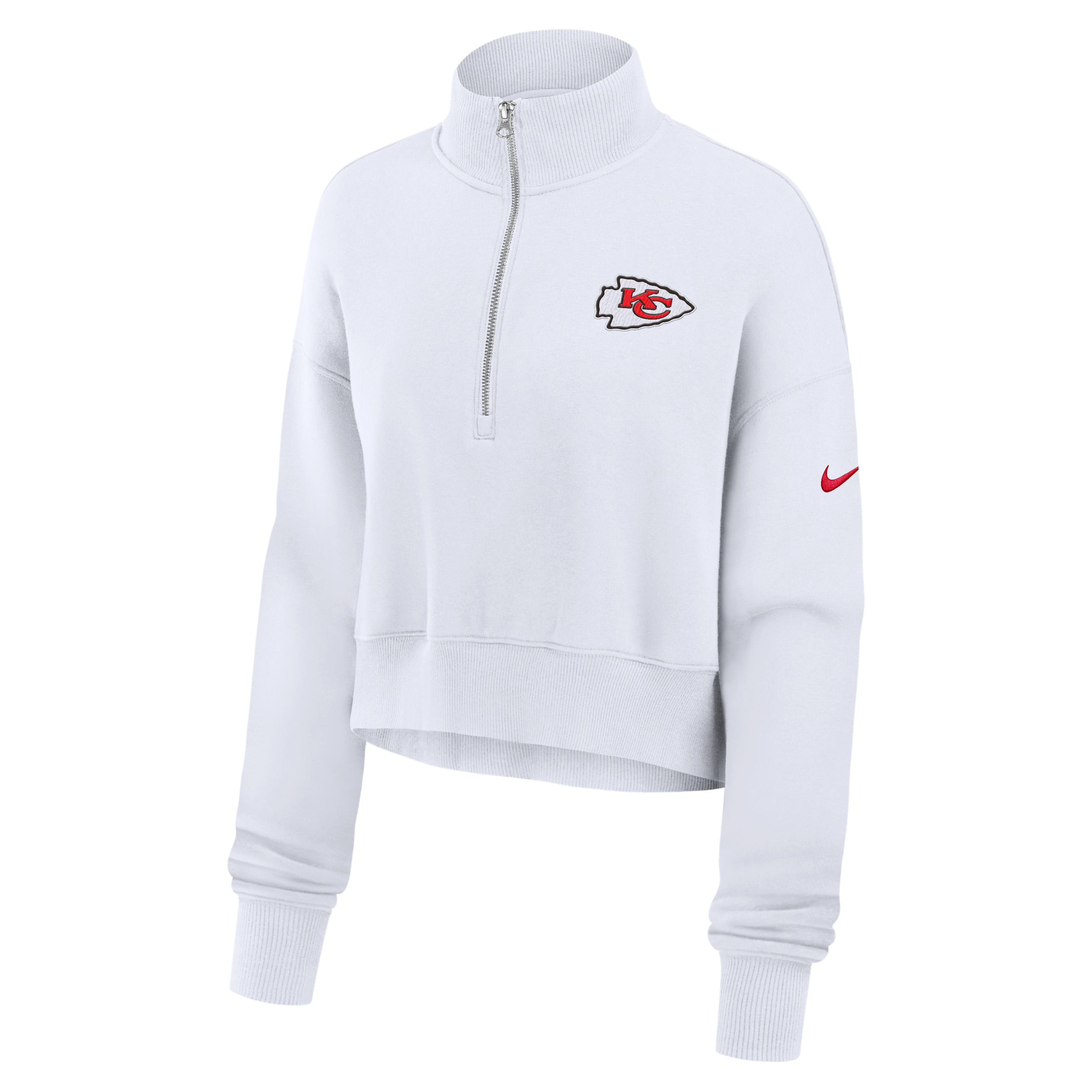 Kansas City Chiefs Primetime Phoenix Nike Women's NFL Oversized Cropped 1/4-Zip Crew in White | 01N910A7G-LCD