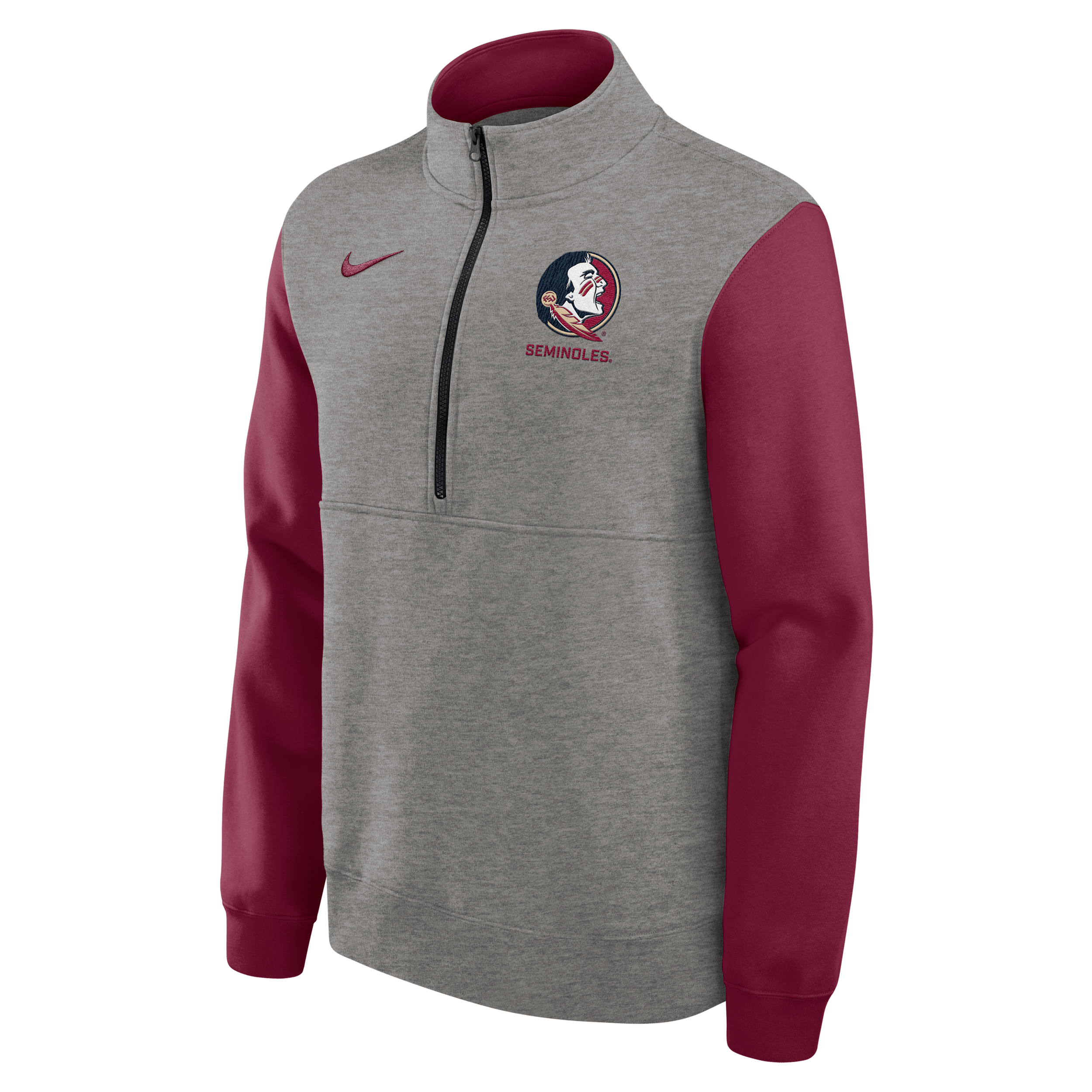 Nike Men's Heather Gray/Garnet Florida State Seminoles Club Fleece Half-Zip Pullover Sweatshirt - Heather Gray, Garnet