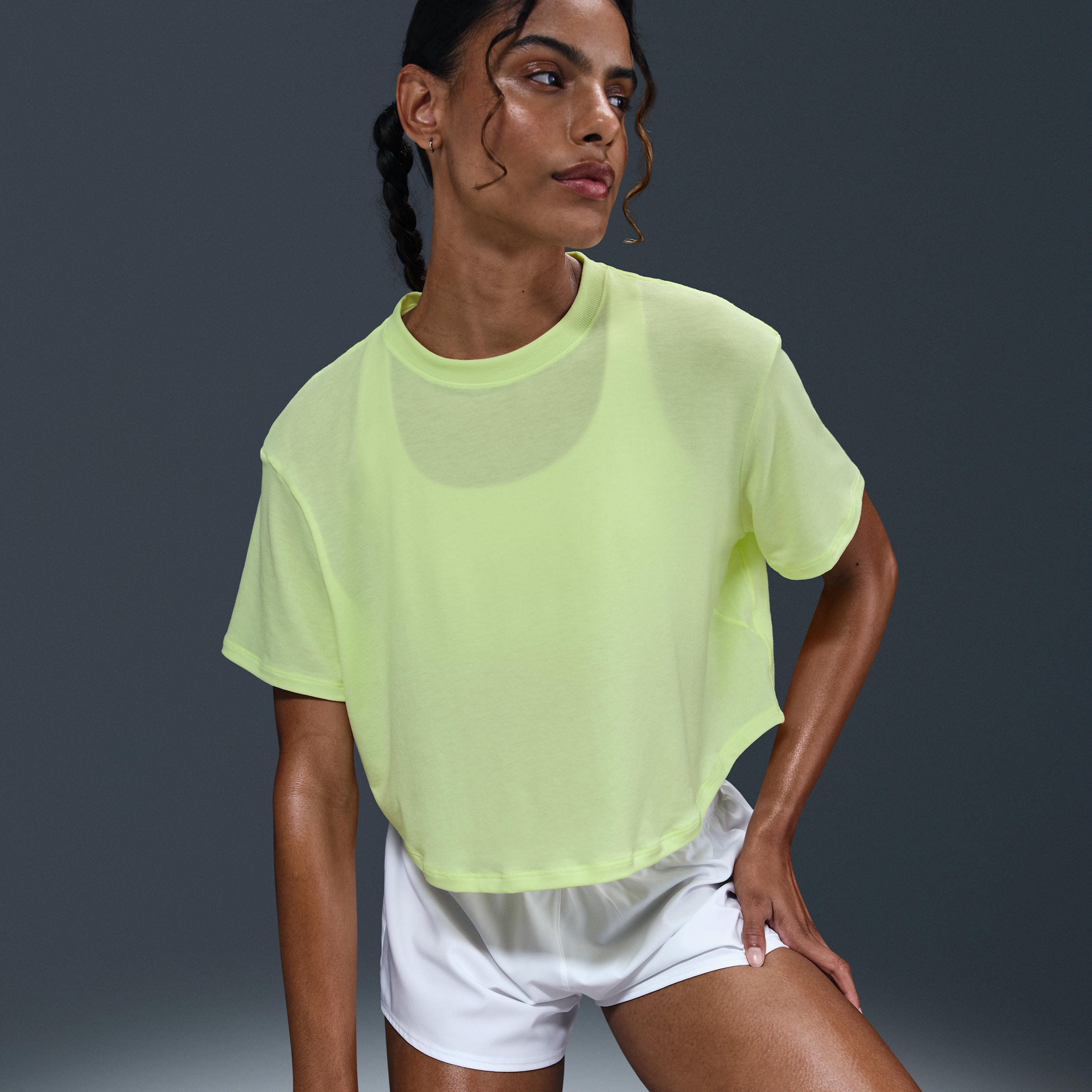 Nike Women's One Relaxed Dri-fit Cropped Short-sleeve Top In Yellow