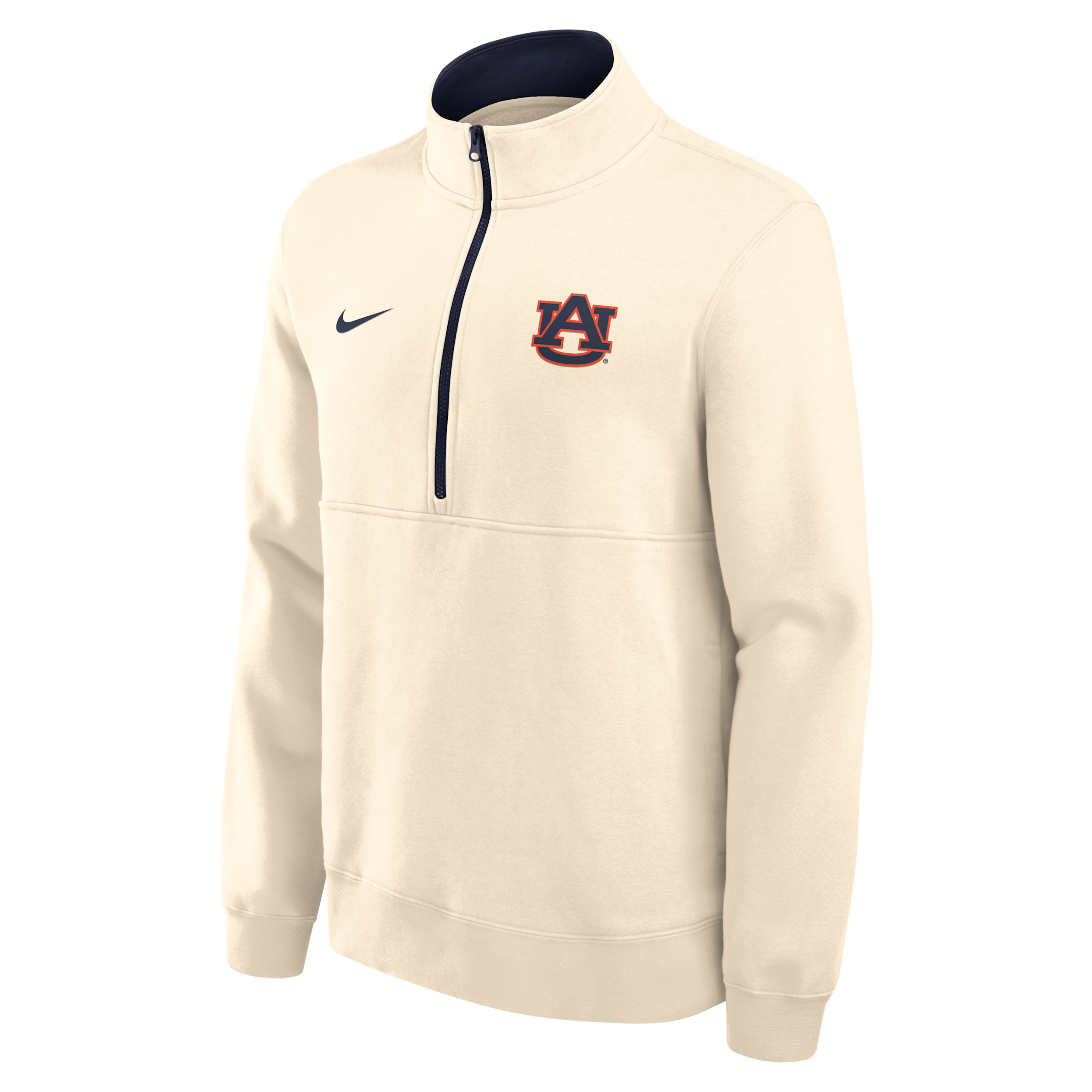 Nike Men's Auburn Tigers Primetime Club Mock-Neck Half-Zip Fleece Pullover Sweatshirt - Cream