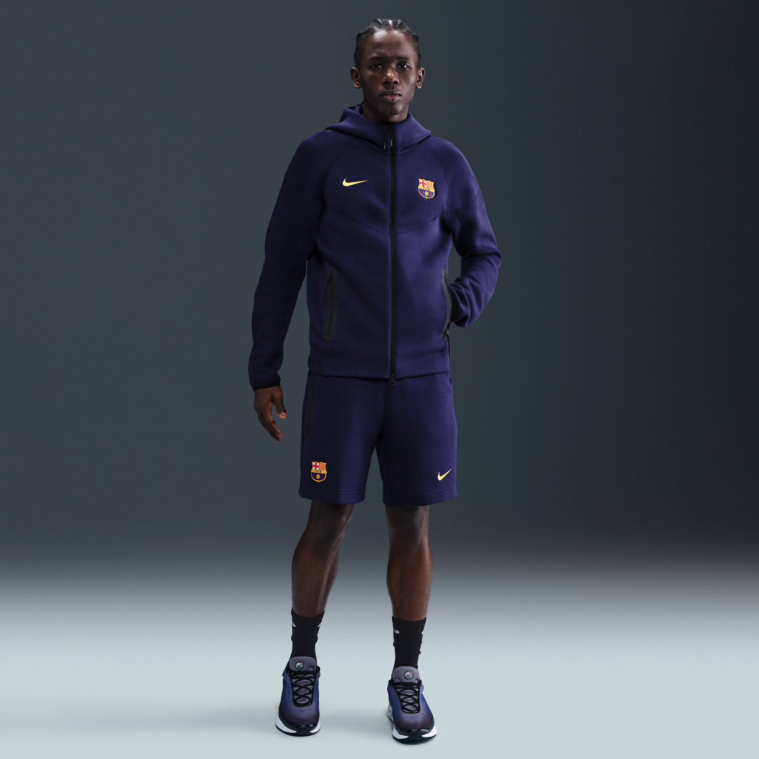 Nike Fc Barcelona Tech  Men's Soccer Fleece Shorts In Purple