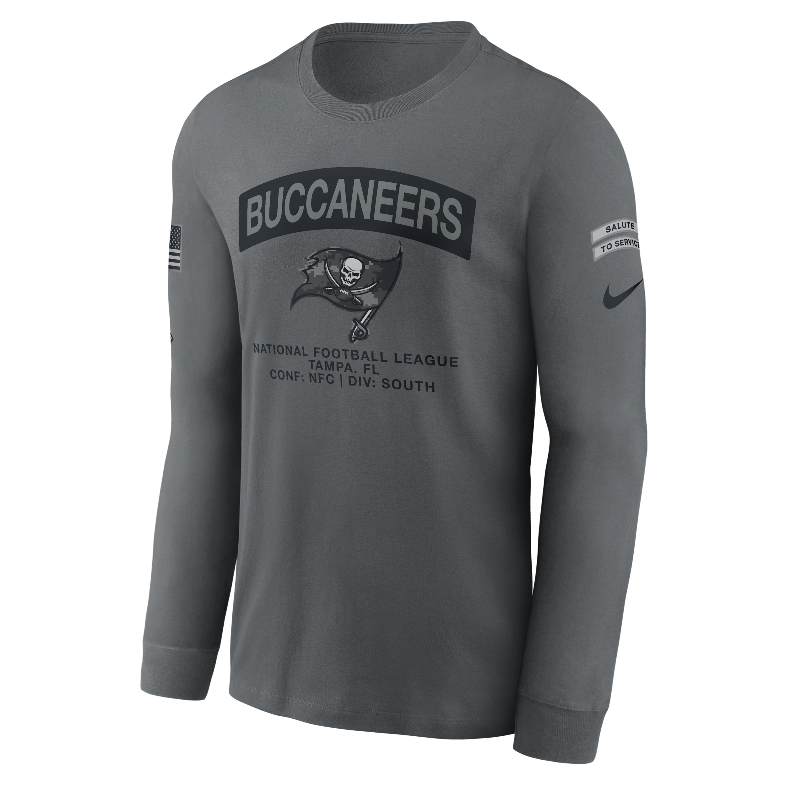Tampa Bay Buccaneers Salute to Service Nike Men's NFL Long-Sleeve T-Shirt in Grey | NKAC0AIA2V-RFD