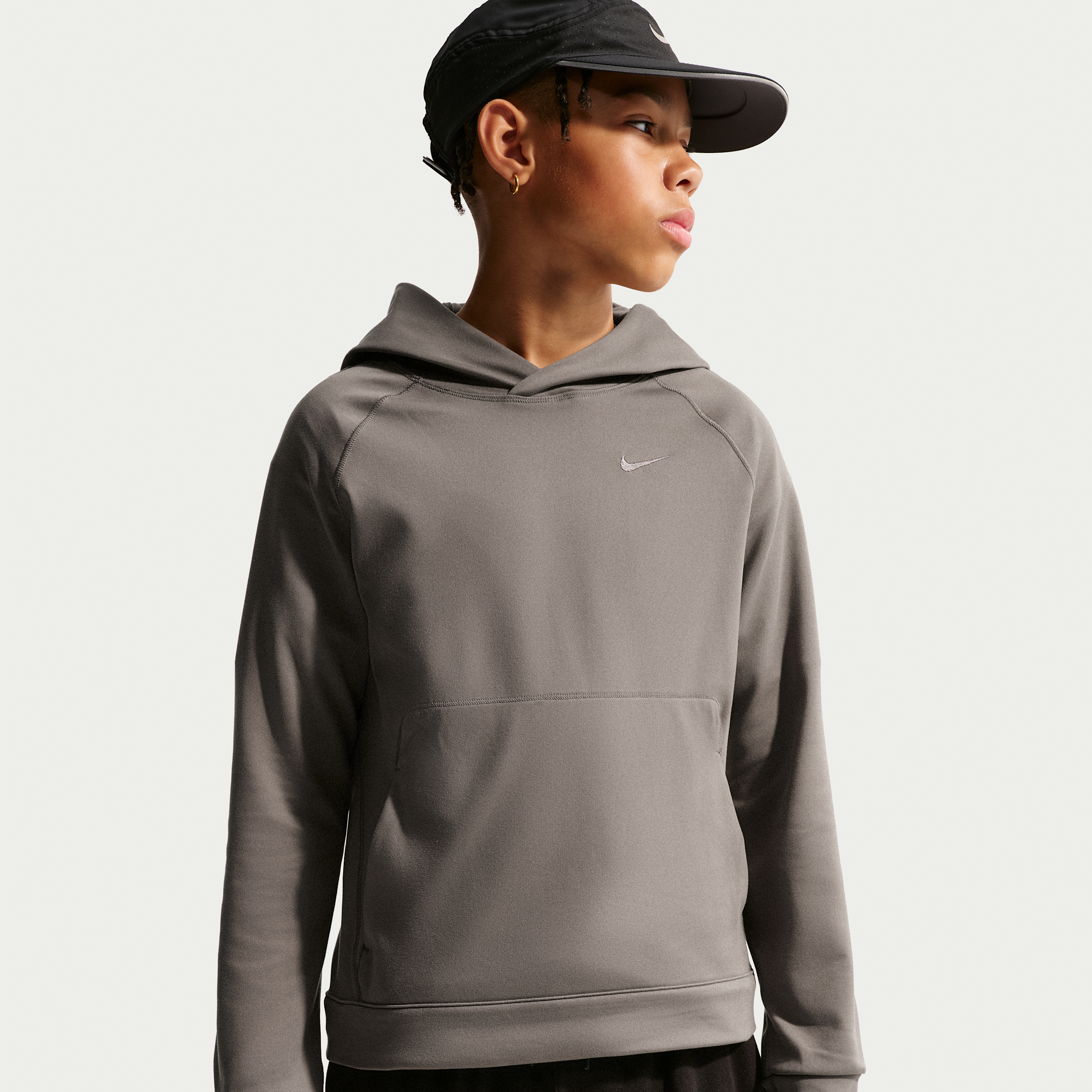 Nike Primary Nanoknit Big Kids' (Boys') Dri-FIT UV Protection Pullover Hoodie in Grey | IU3220-289