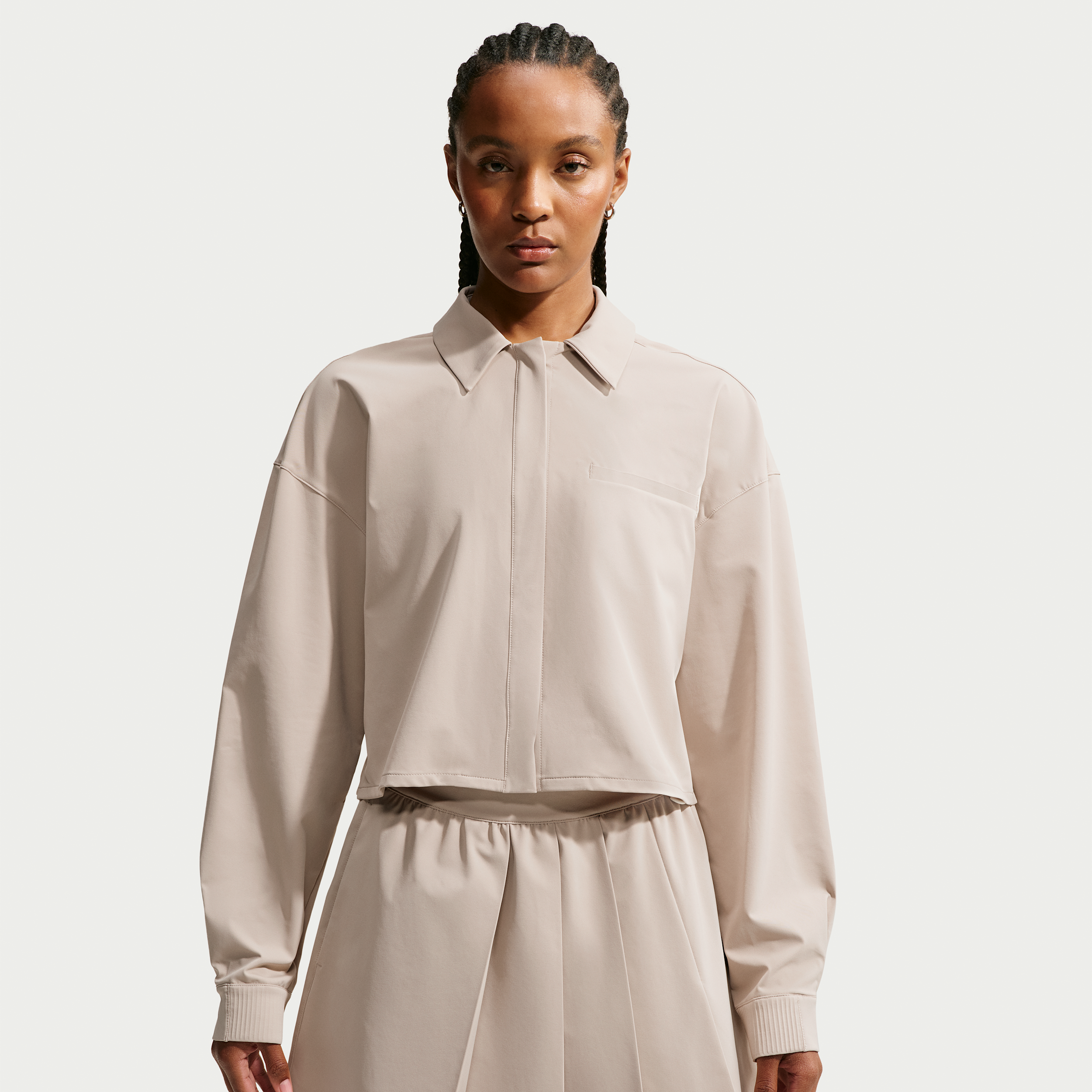 Nike Women's 24.7 PerfectStretch Dri-FIT UV Protection Cropped Long-Sleeve Shirt in Brown | IR8703-236