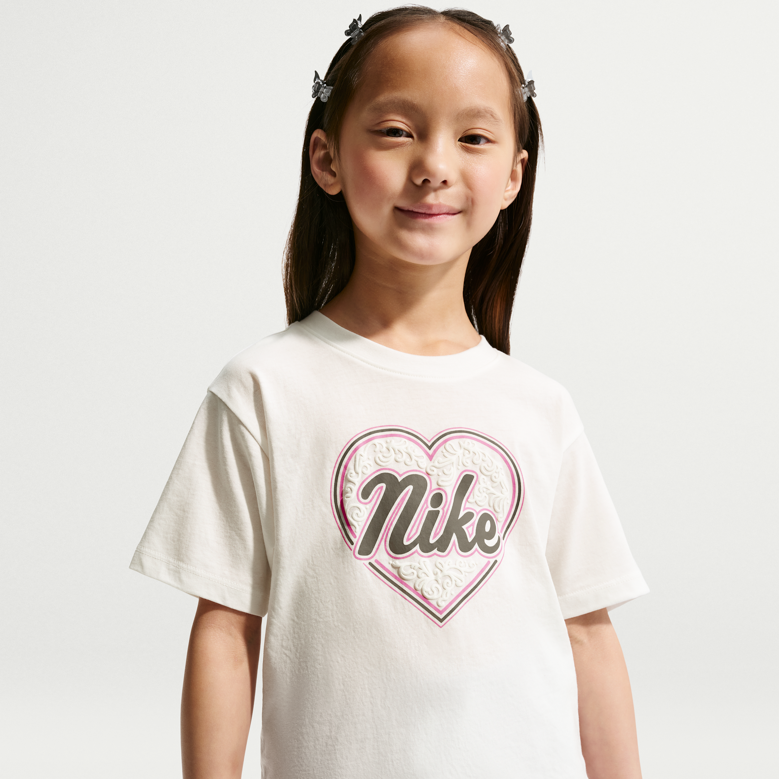 Nike Little Girls Crew Neck Short Sleeve Regular Fit Graphic T-Shirt, 5, Beige