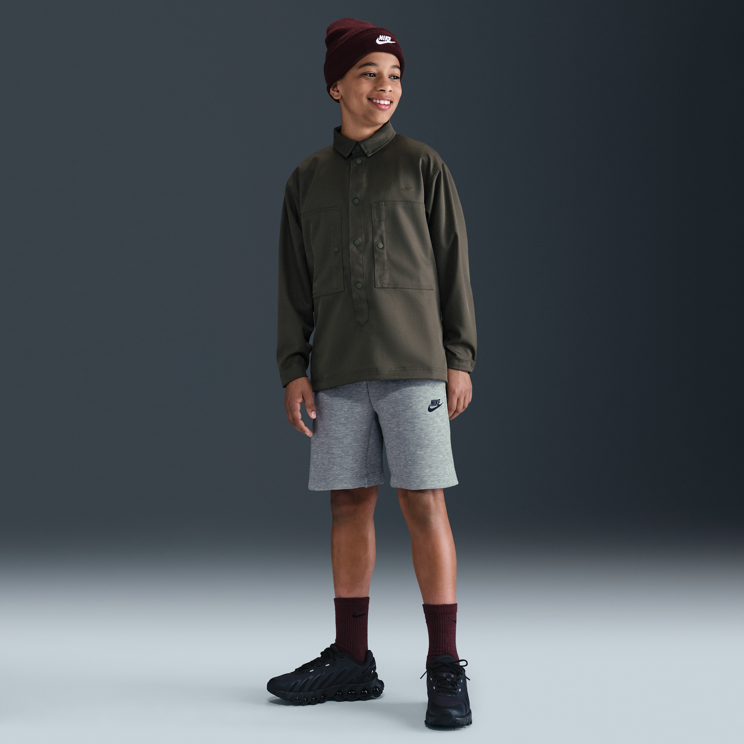 Nike Sportswear Tech Fleece Big Kids' (Boys') Shorts in Grey | HV1196-063