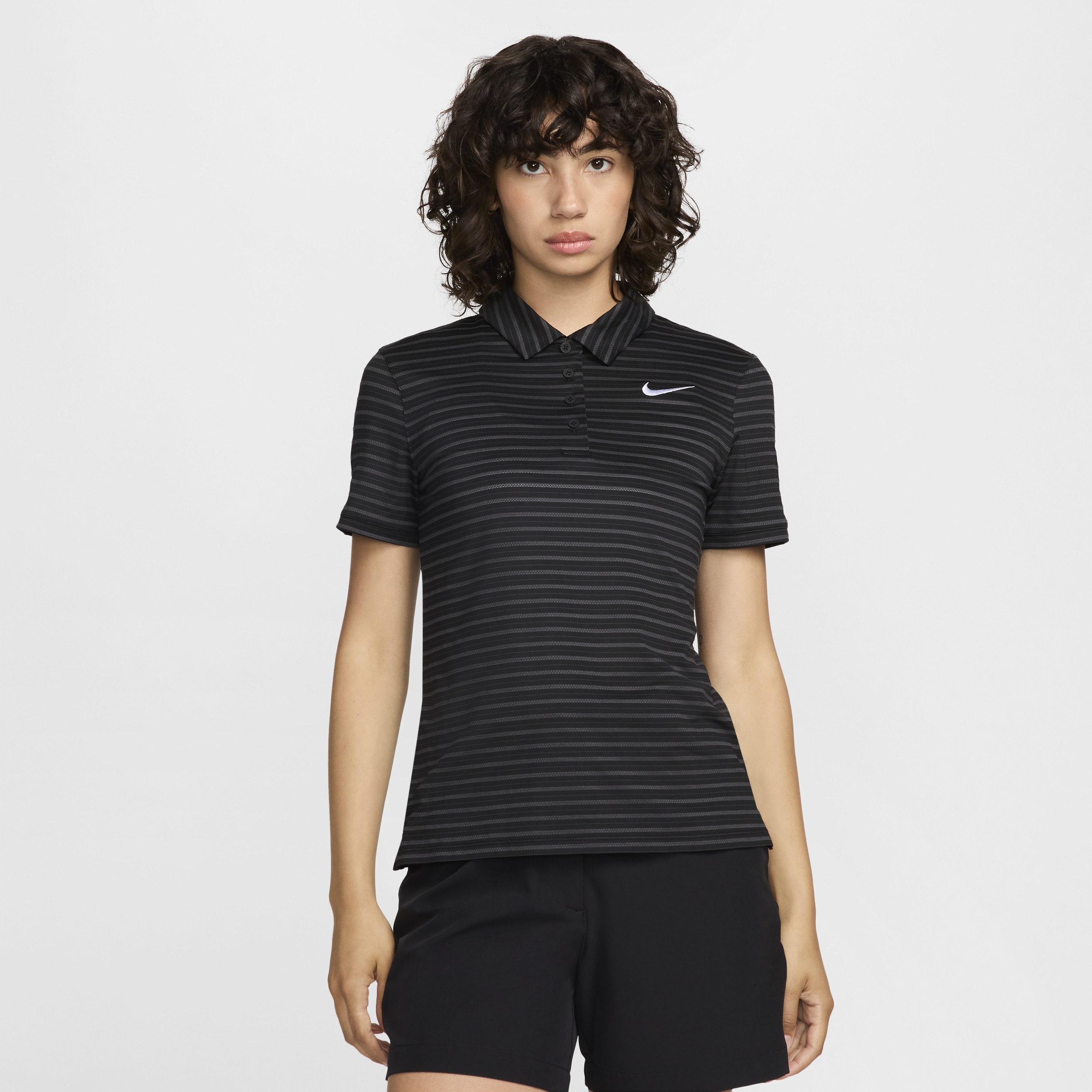 Shop Nike Women's Victory Dri-fit Short-sleeve Striped Golf Polo In Black