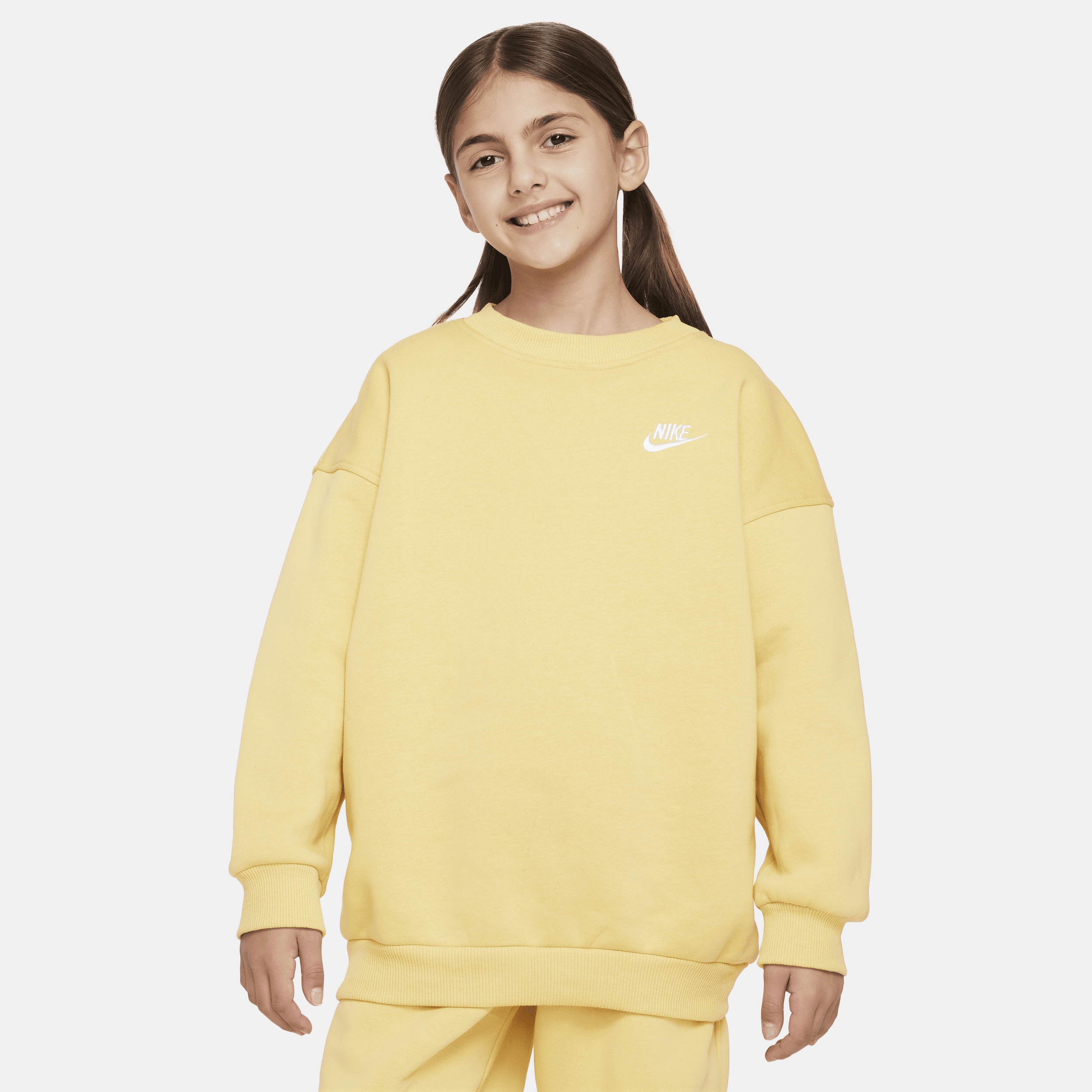 Shop Nike Sportswear Club Fleece Big Kids' (girls') Oversized Sweatshirt In Yellow