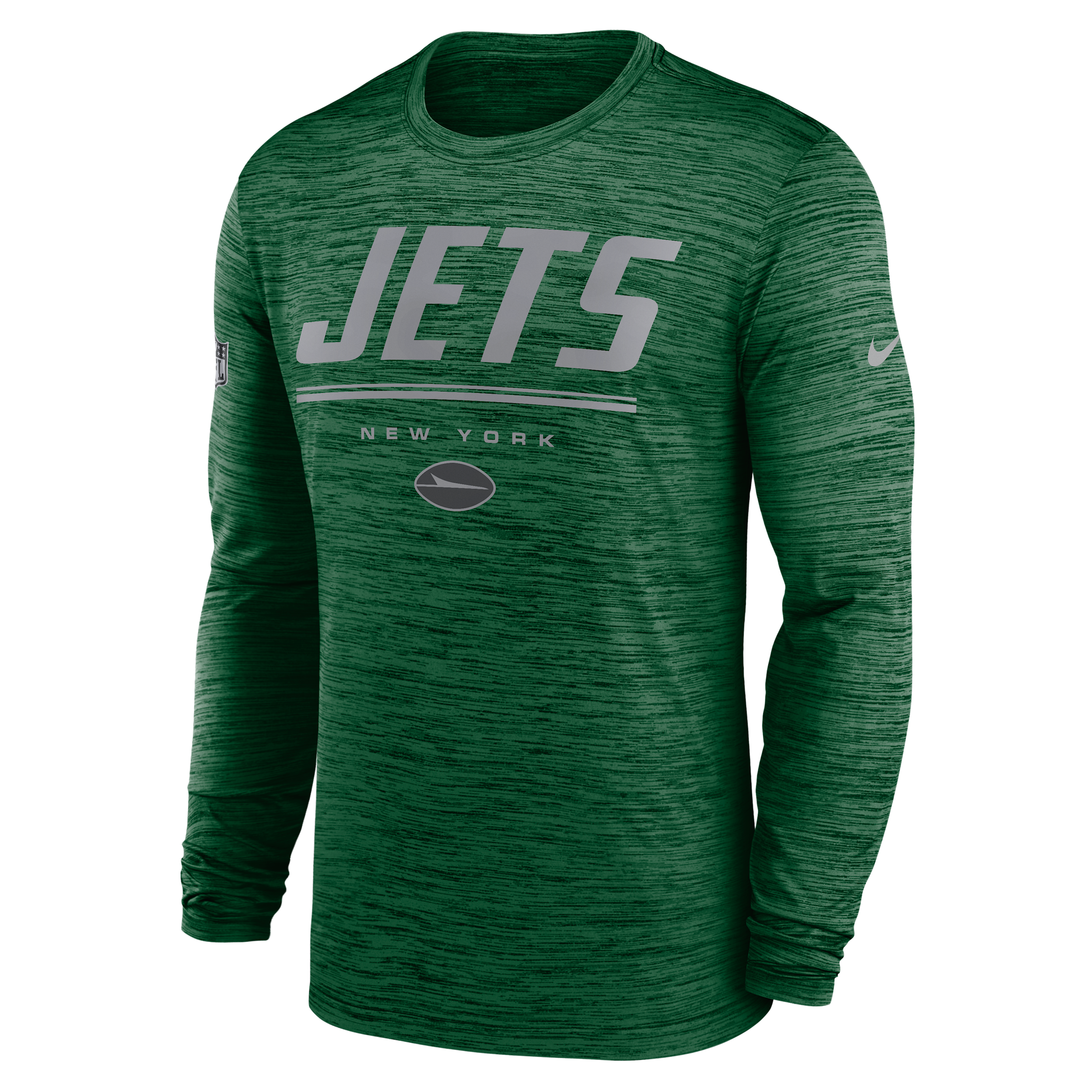 New York Jets Sideline Team Issue Velocity Nike Men's Dri-FIT NFL Long-Sleeve T-Shirt in Green | 02EQ3PC72-CH4