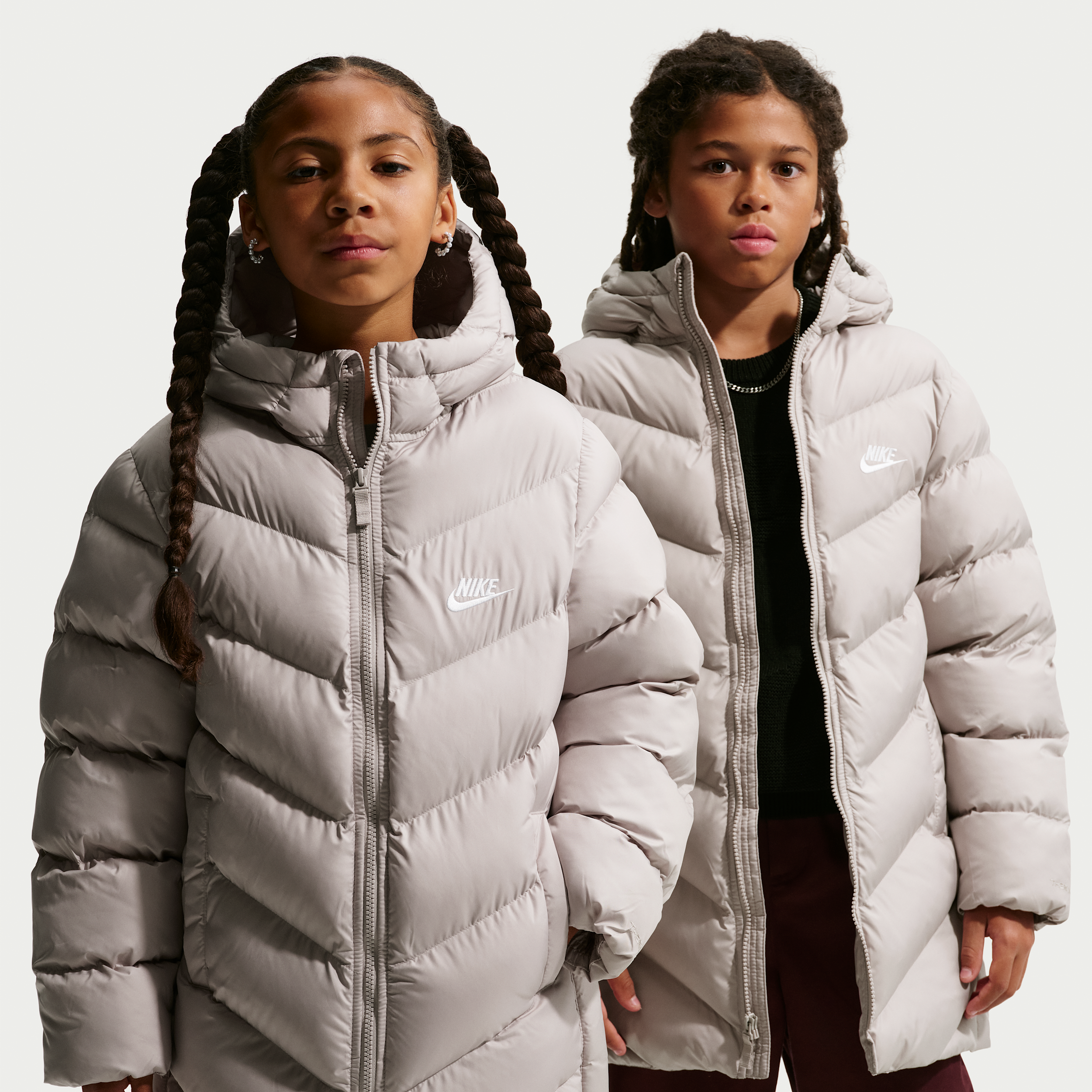 Nike Sportswear All Day Play Big Kids' Therma-FIT Loose-Fit Mid-Length Puffer Jacket in Brown | HJ2722-211