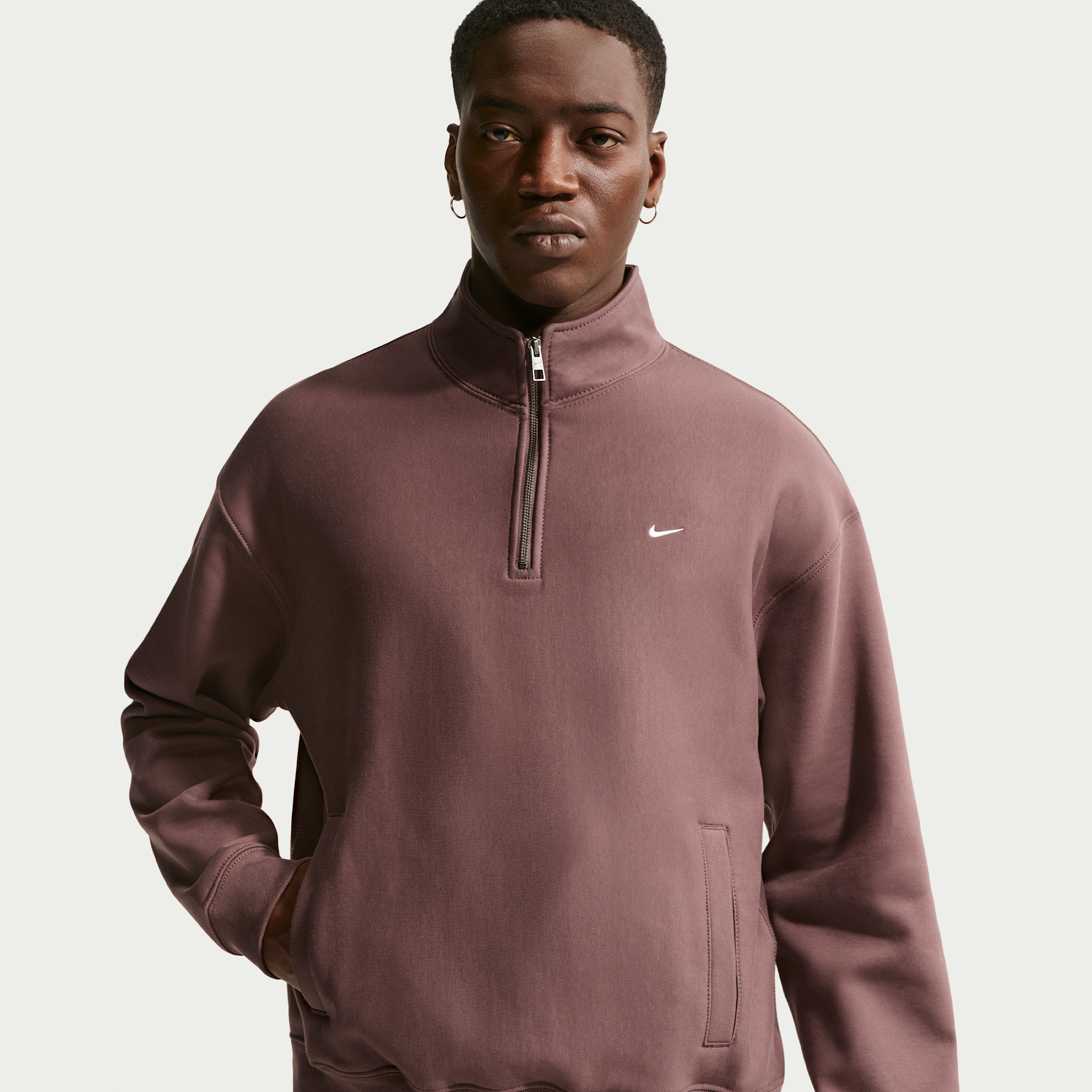 Nike Men's Solo Swoosh Fleece Quarter-Zip Top in Purple | HV1094-502