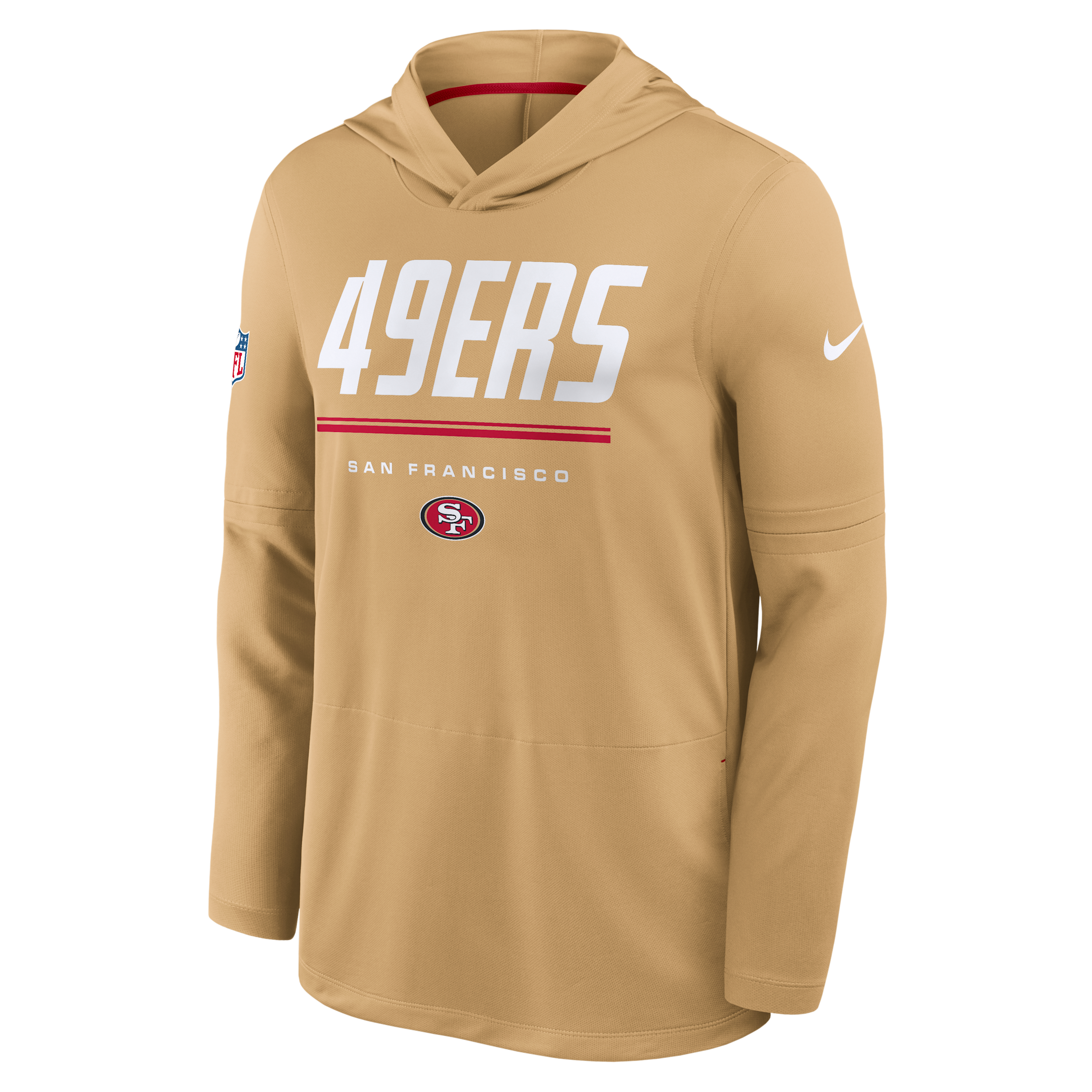 Nike Men's Gold San Francisco 49ers Sideline Lightweight Long Sleeve Hooded Dri-fit T-Shirt - Gold, Red