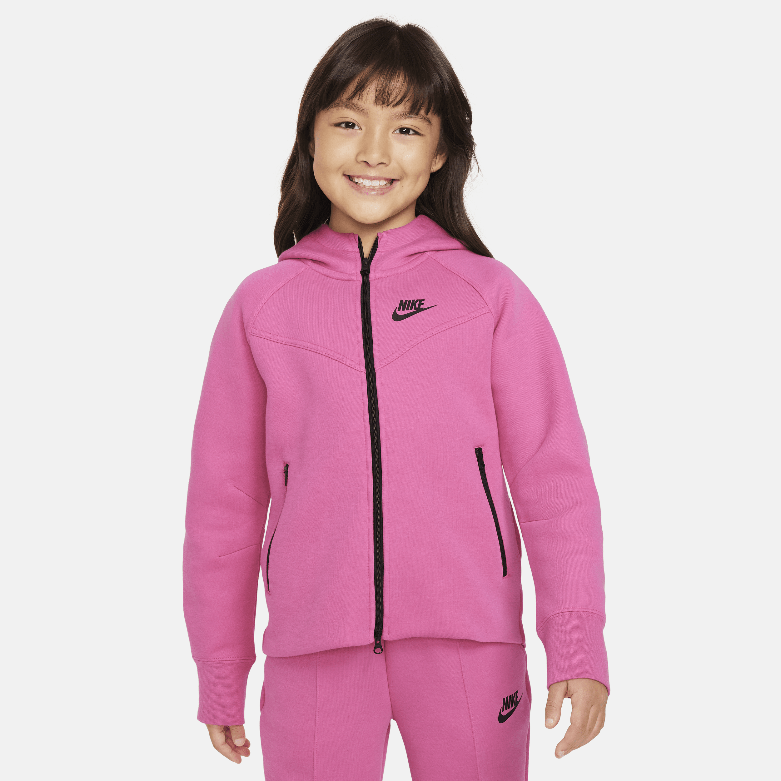 Nike Sportswear Tech Fleece Big Kids' (girls') Full-zip Hoodie In Red