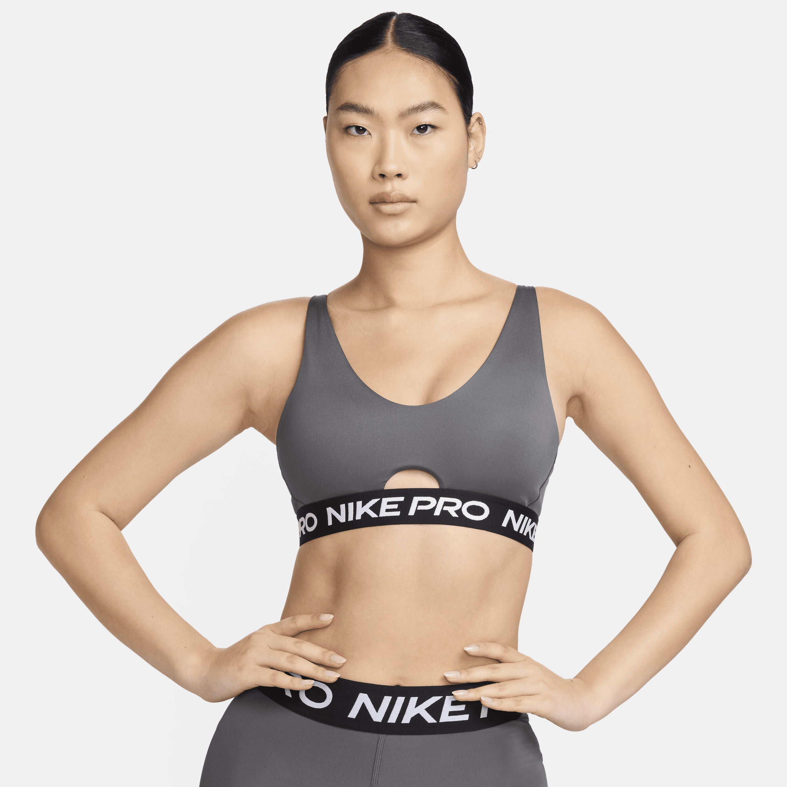 Shop Nike Women's  Pro Indy Plunge Medium-support Padded Sports Bra In Grey