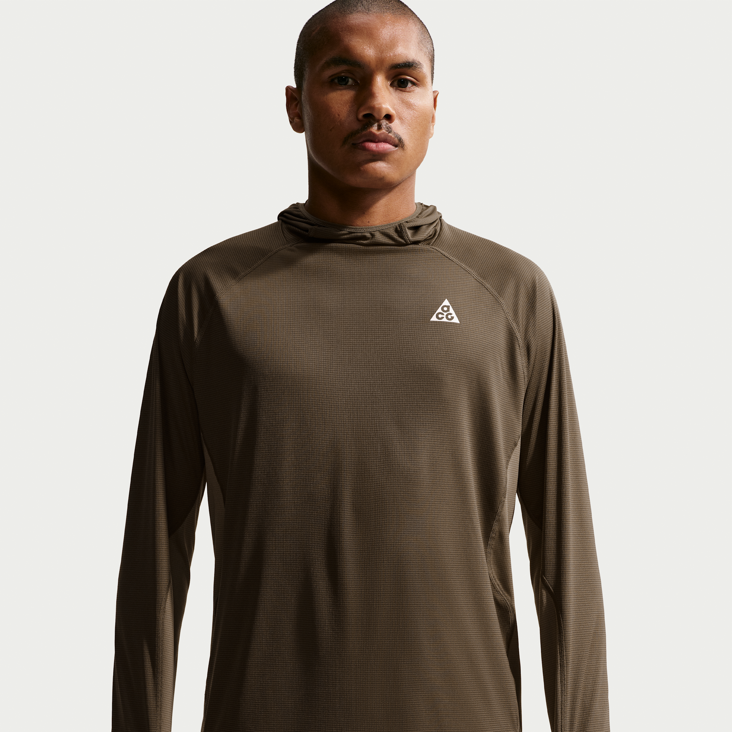 Men's Nike ACG "Solar Chase" Dri-FIT UV Protection Hooded Trail Running Top in Brown | IF9473-004