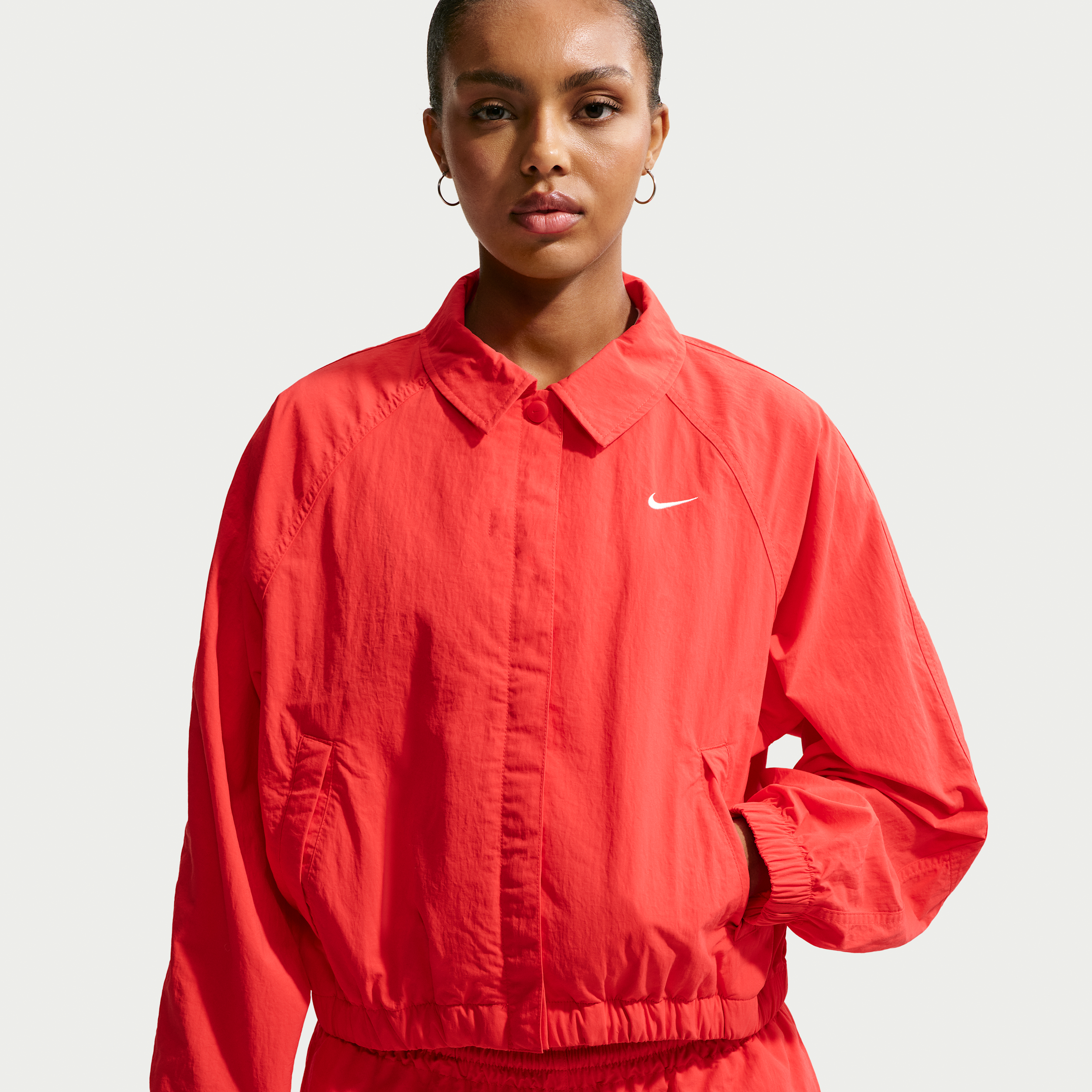 Women's Nike Sportswear Oversized Coaches Jacket in Red | IF0212-696