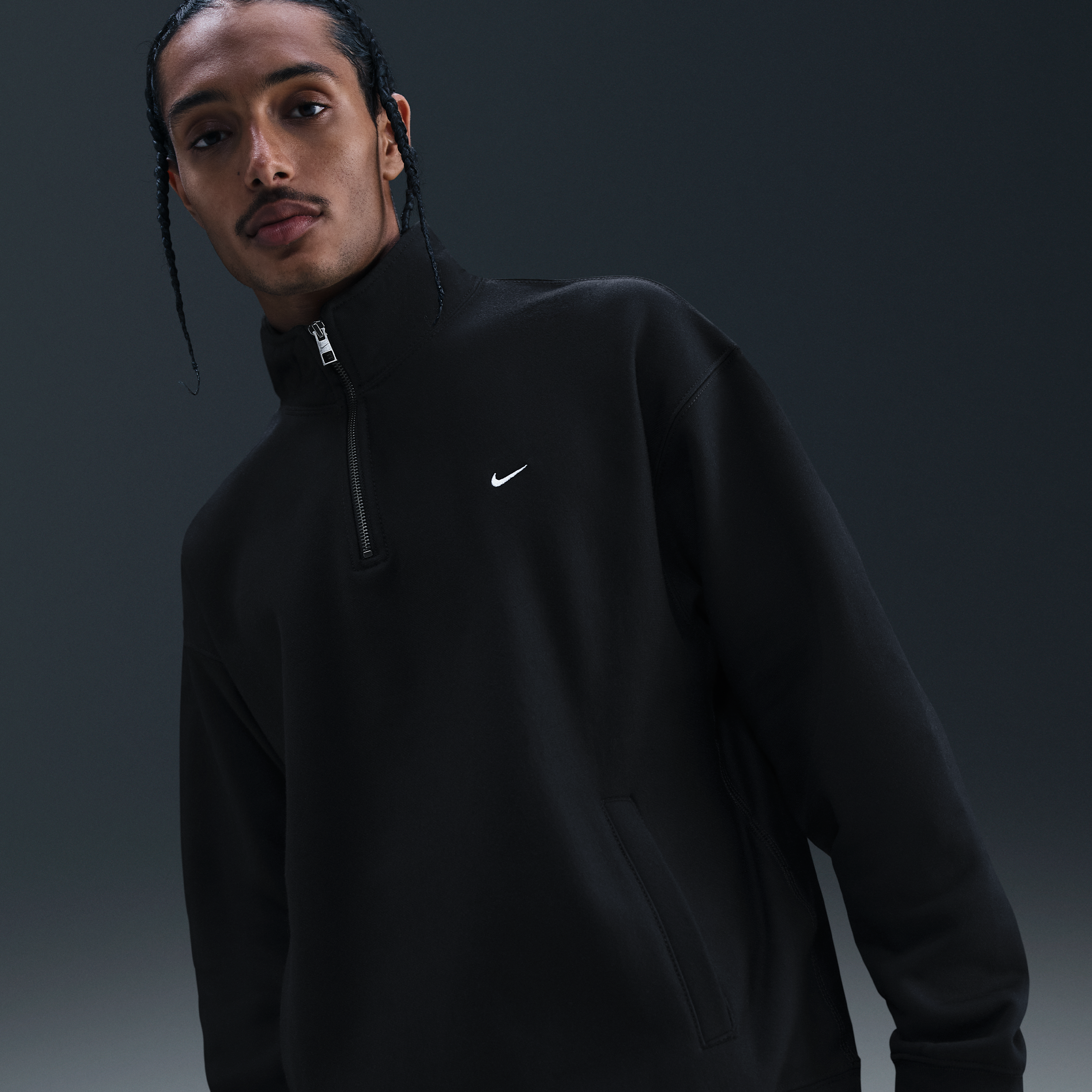Nike Men's Solo Swoosh Fleece Quarter-zip Top In Black