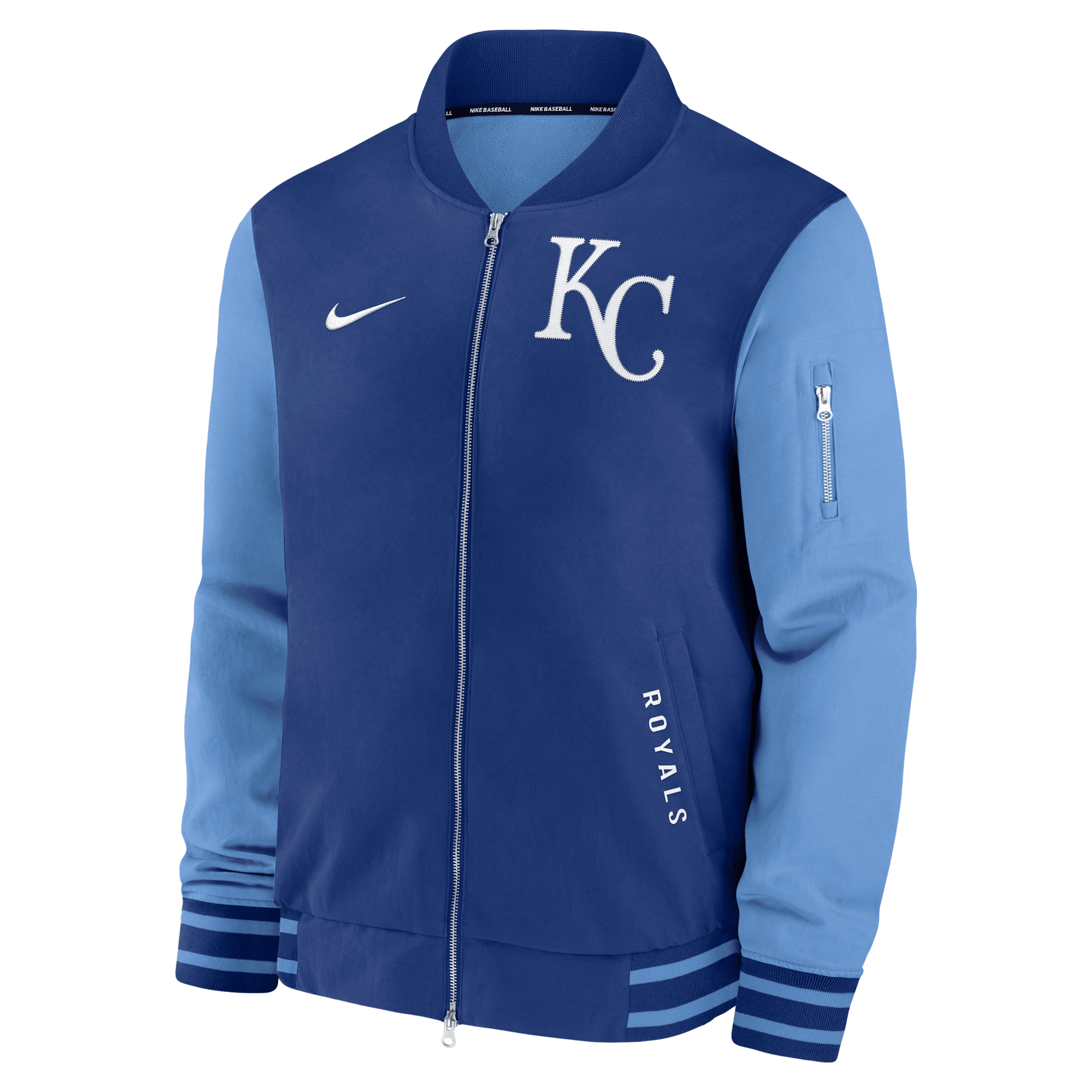 Nike Kansas City Royals Authentic Collection Dugout Men's Mlb Full-zip Bomber Jacket In Blue