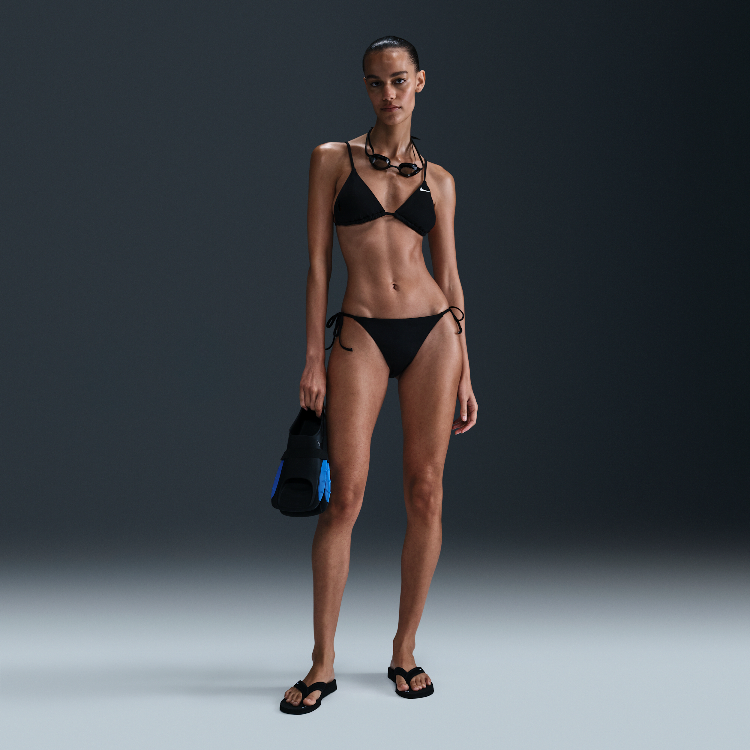 Nike Women's Swim Effortless Essential Tie String Bikini Bottom in Black | NESSF245-001