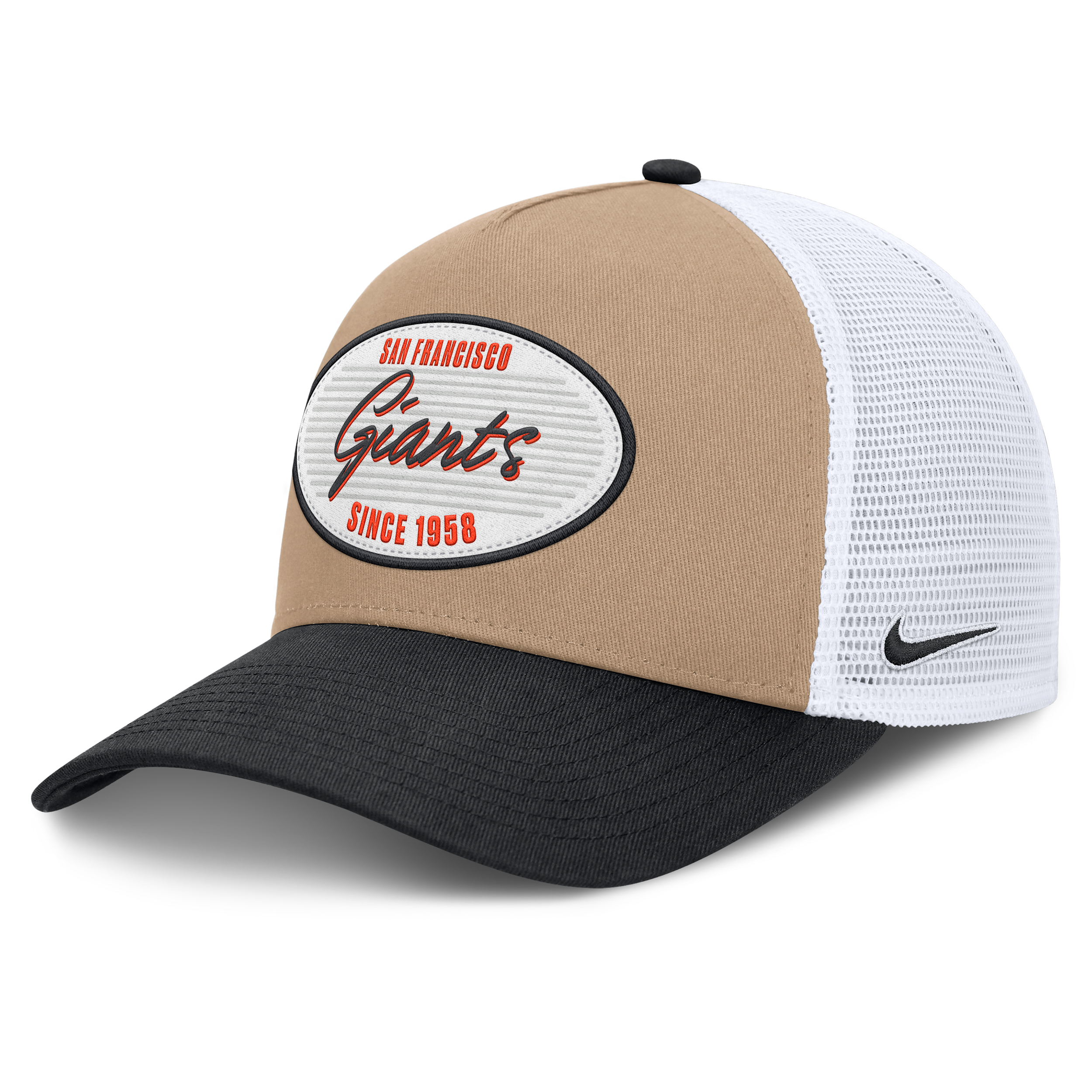 San Francisco Giants Rise Nike Men's MLB A-Frame Trucker Adjustable Hat in Brown | NB1F0JOWGIA-G3T