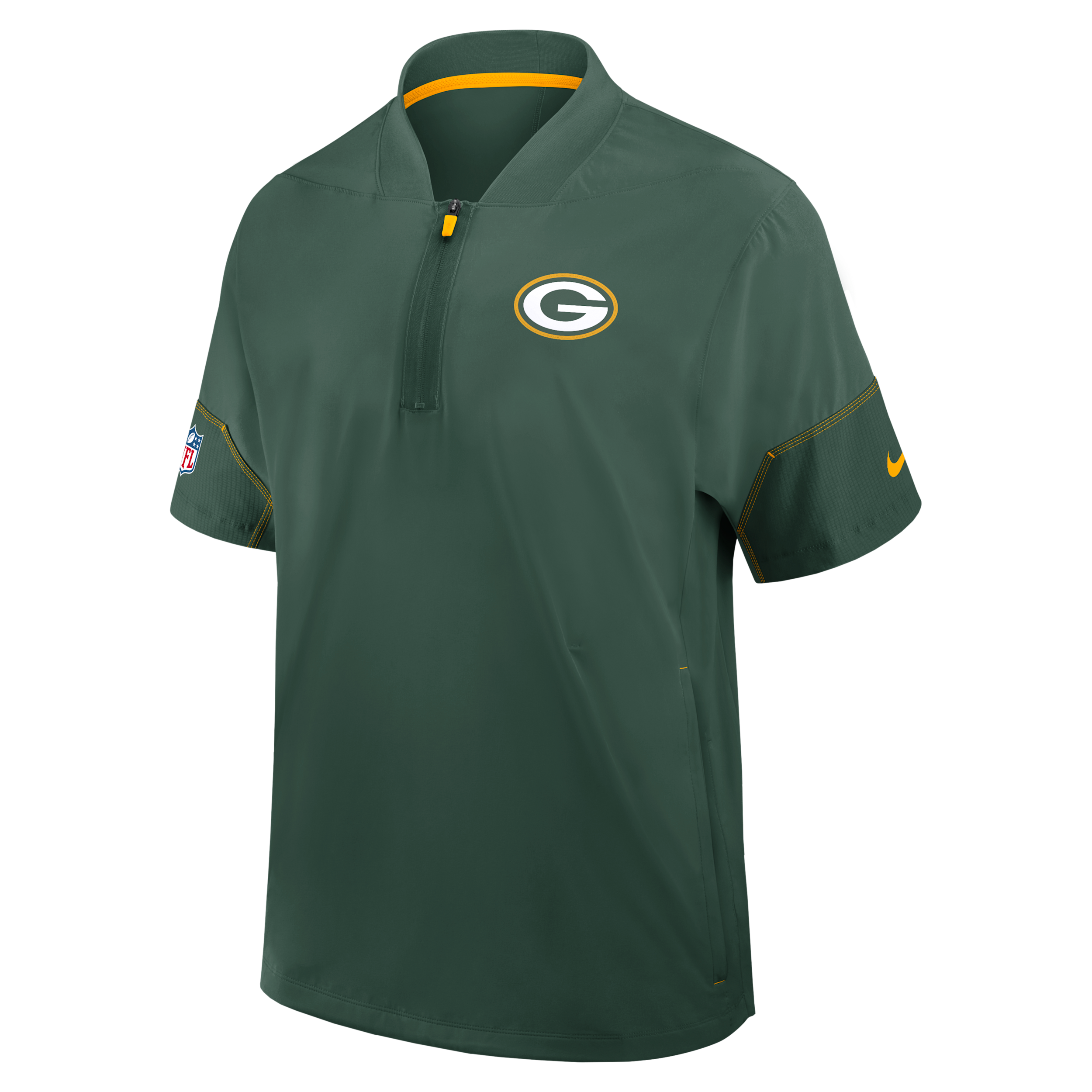 Green Bay Packers Sideline Coach Nike Men's NFL 1/2-Zip Short-Sleeve Hooded Jacket in Green | 03BO063K7T-2J5