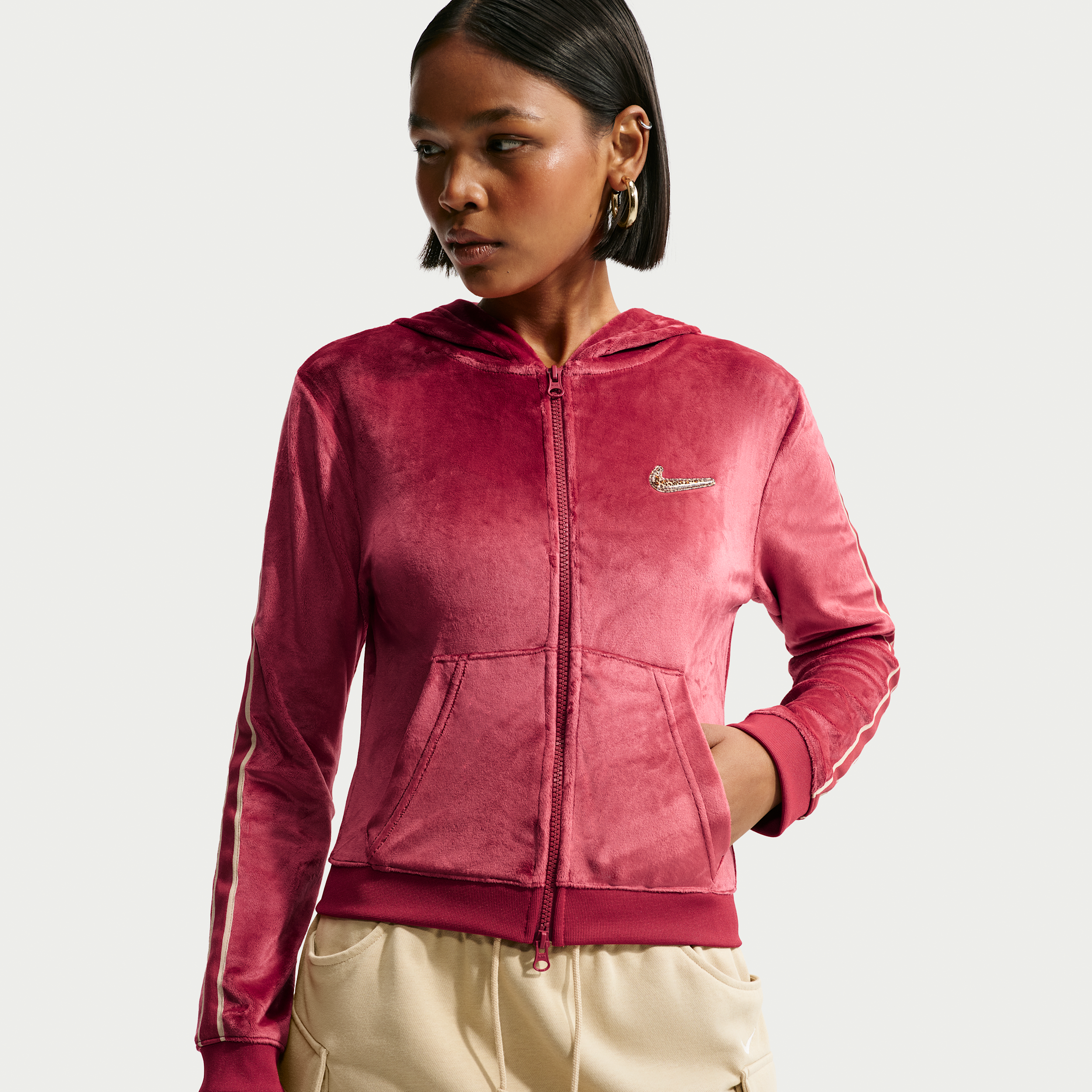 Women's Nike Sportswear Full-Zip Long-Sleeve Hooded Top in Red | IQ0678-613