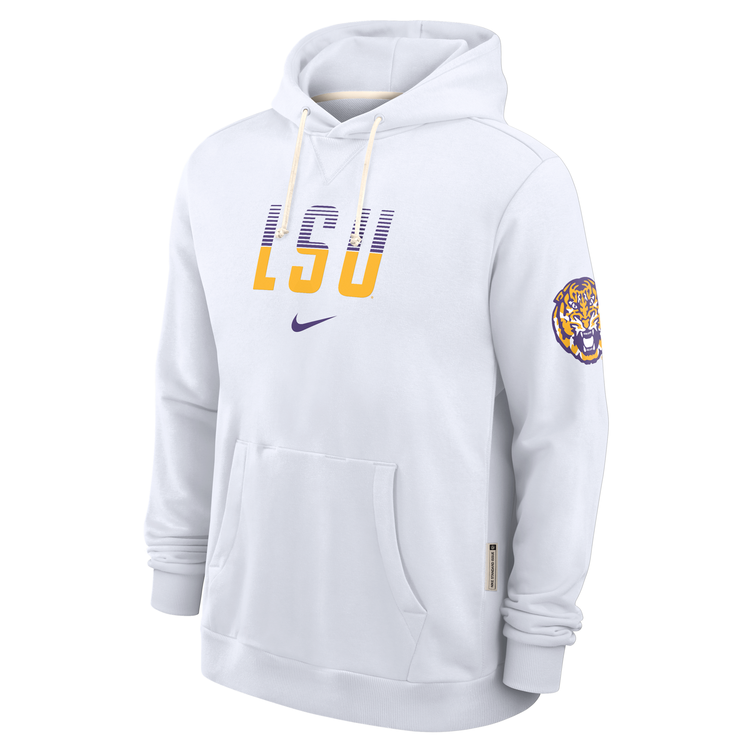 LSU Sideline Standard Issue Nike Men's Dri-FIT College Pullover Hoodie in White | 03AZ10ALSN-8DF