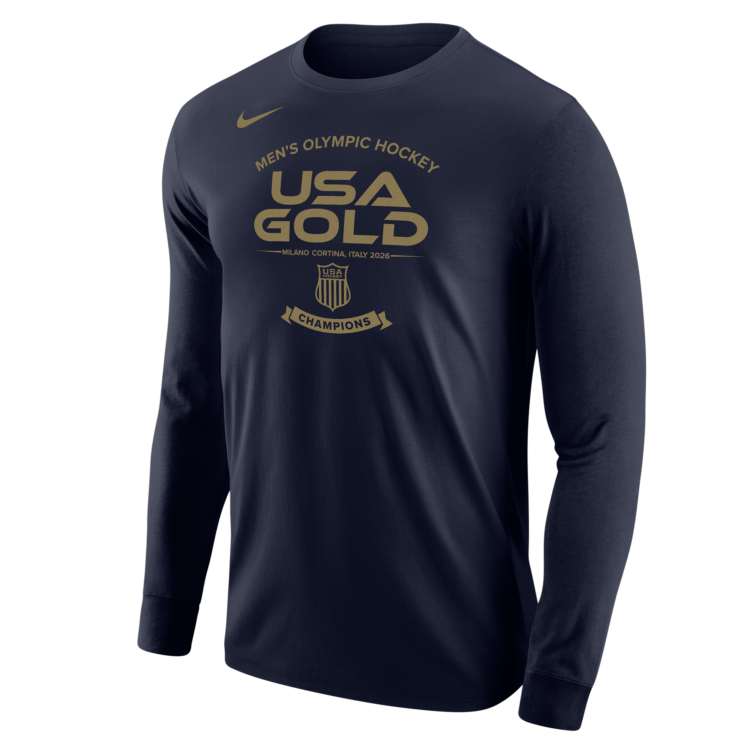 Nike Men's USA Olympic Team 2026 "Gold Medal" Roster Cotton T-Shirt in Blue | M12333P504USAH-NVY