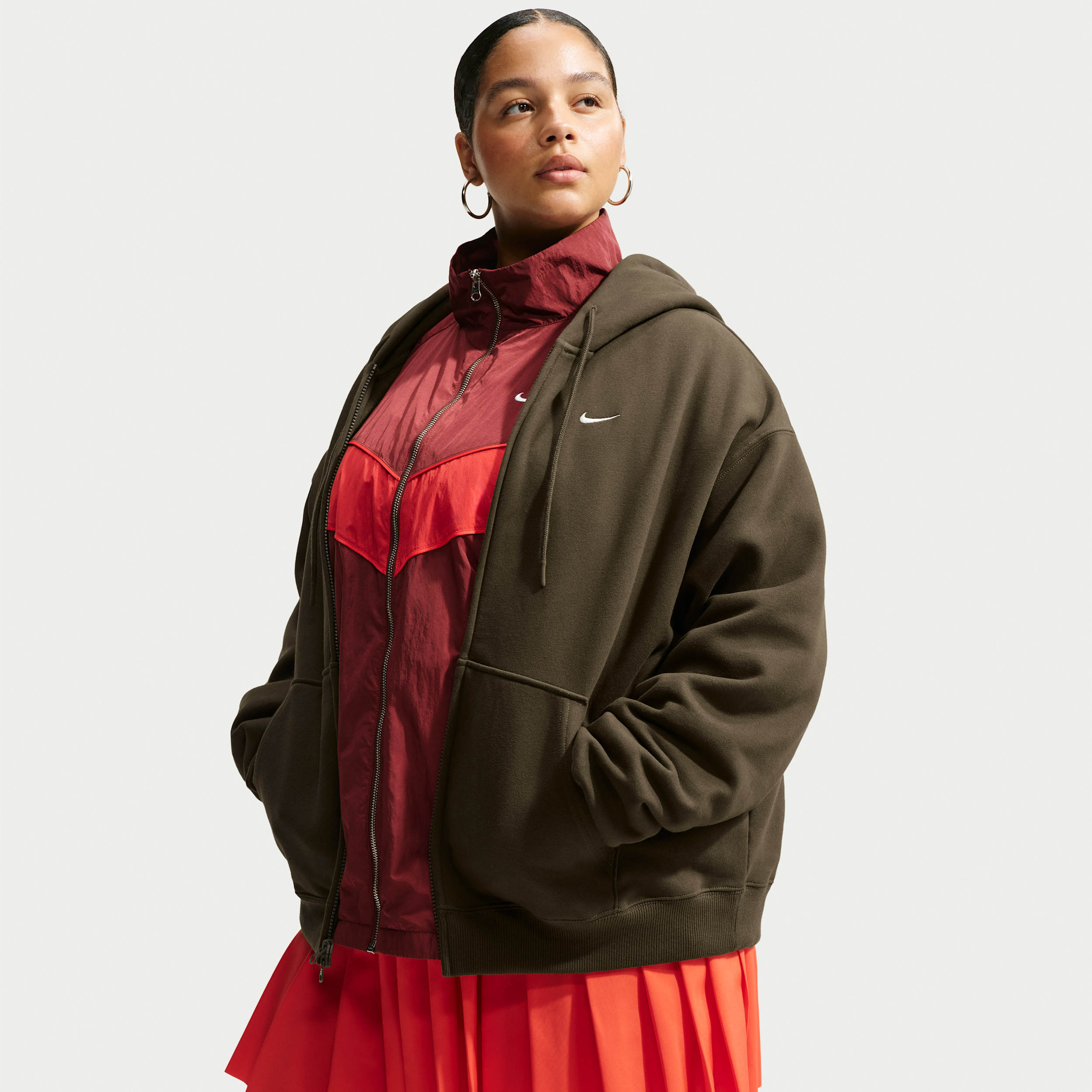 Nike Women's Studio Fleece Medium Weight Oversized Full-Zip Hoodie (Plus Size) in Brown | IW4710-212