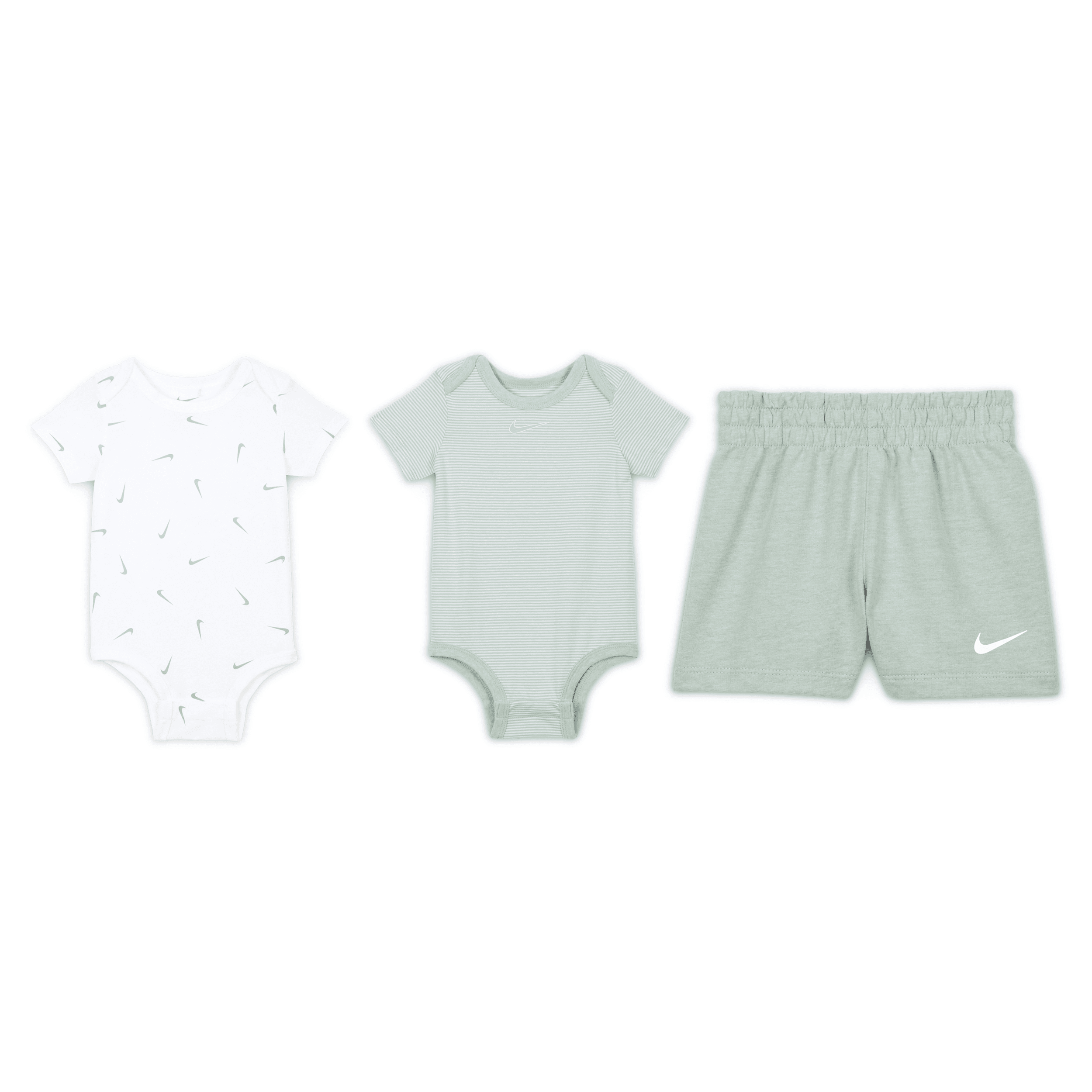 Nike Essentials Baby (0-9m) 3-piece Striped Swooshfetti Set In Green