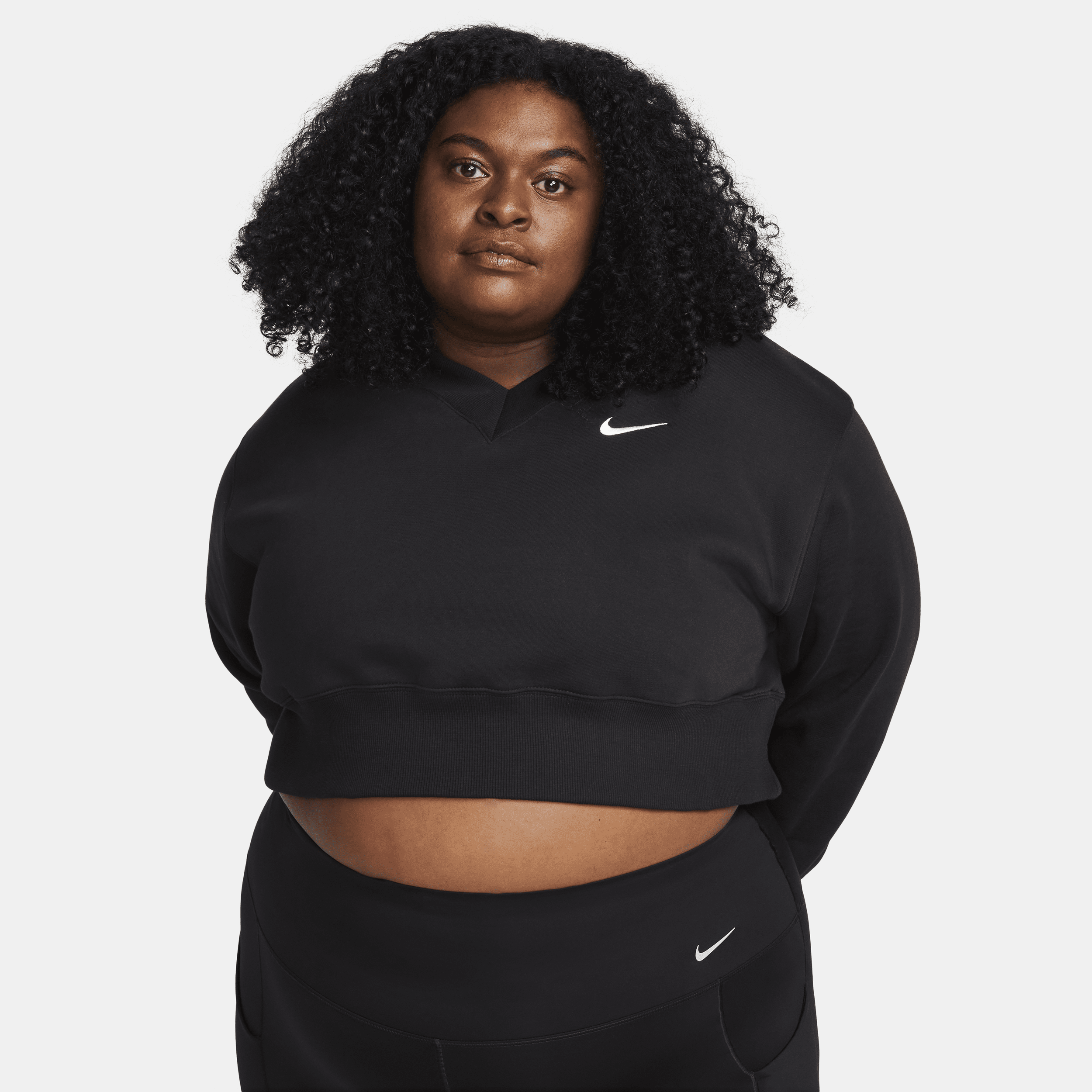 Nike Women's  Sportswear Phoenix Fleece Oversized Cropped V-neck Top (plus Size) In Black