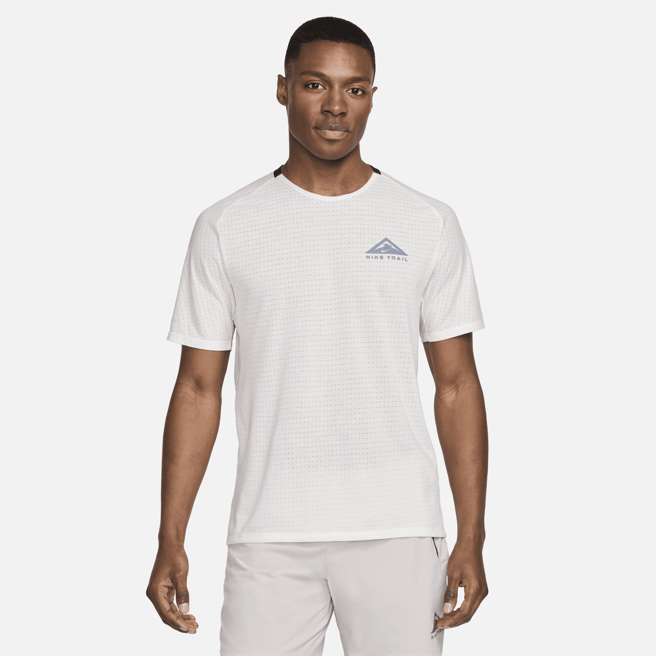 Shop Nike Men's Trail Solar Chase Dri-fit Short-sleeve Running Top In White