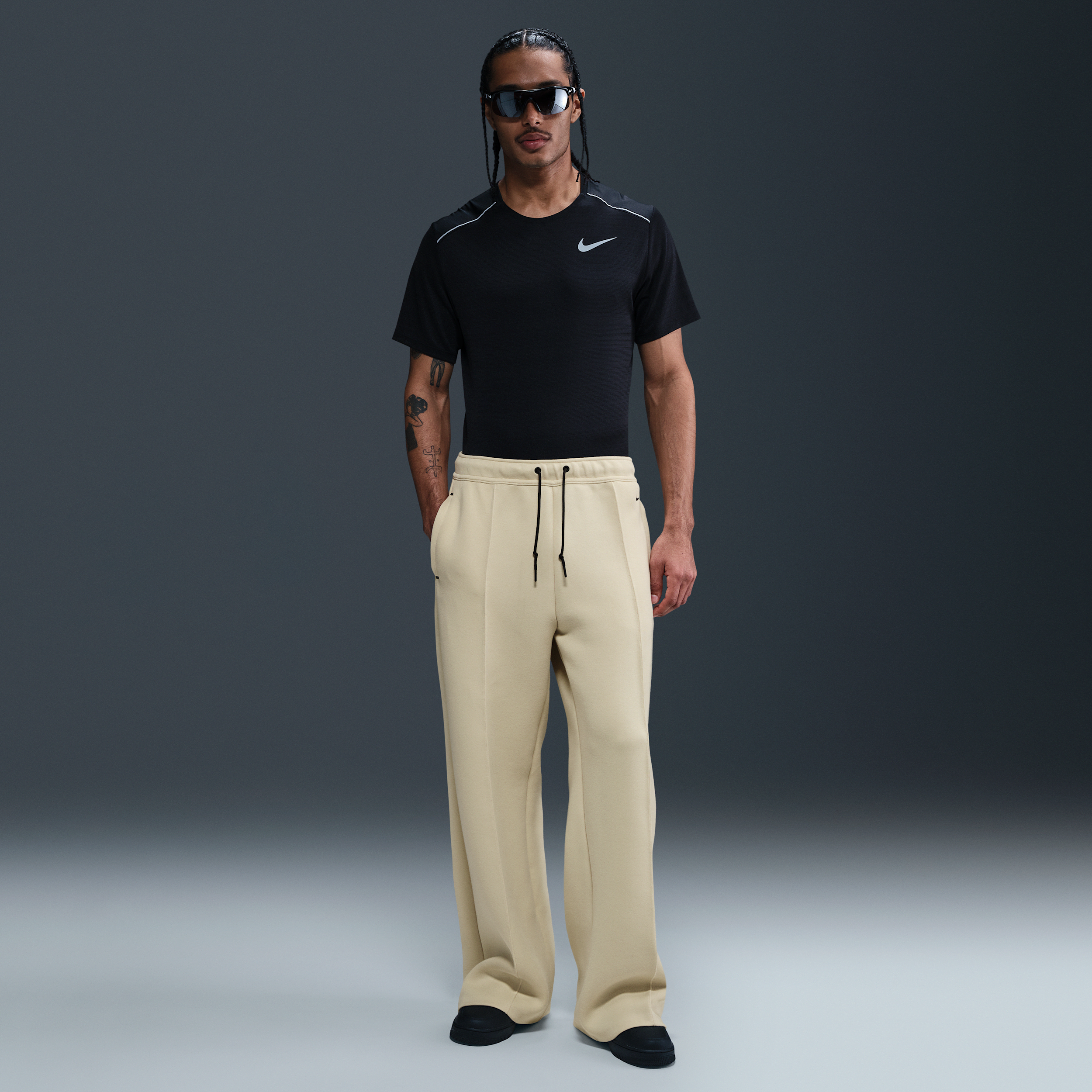Nike Men's Tech Wide-leg Fleece Pants In Brown