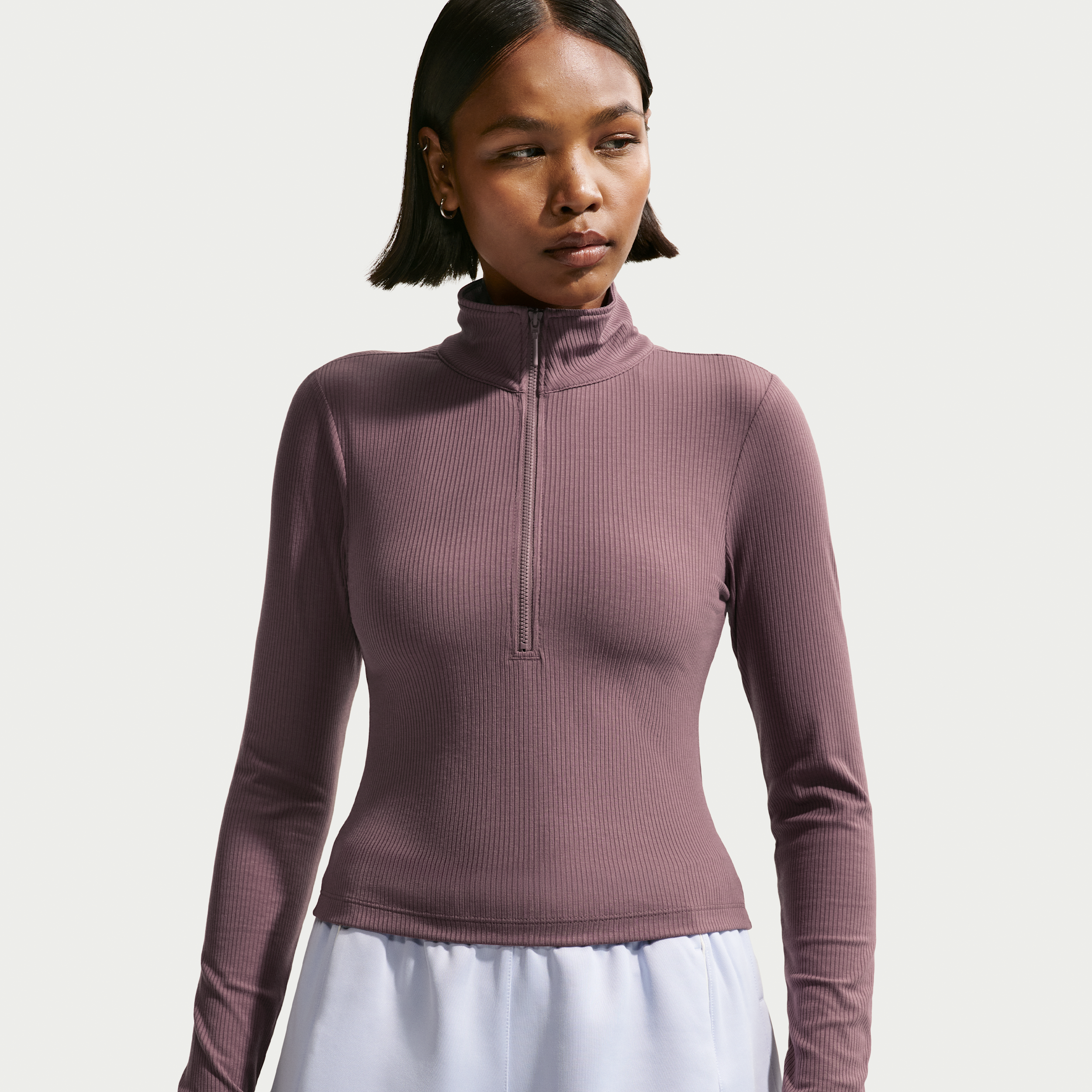 Women's Nike Sportswear Chill Knit Tight Quarter-Zip Long-Sleeve Ribbed Top in Purple | IF0577-502
