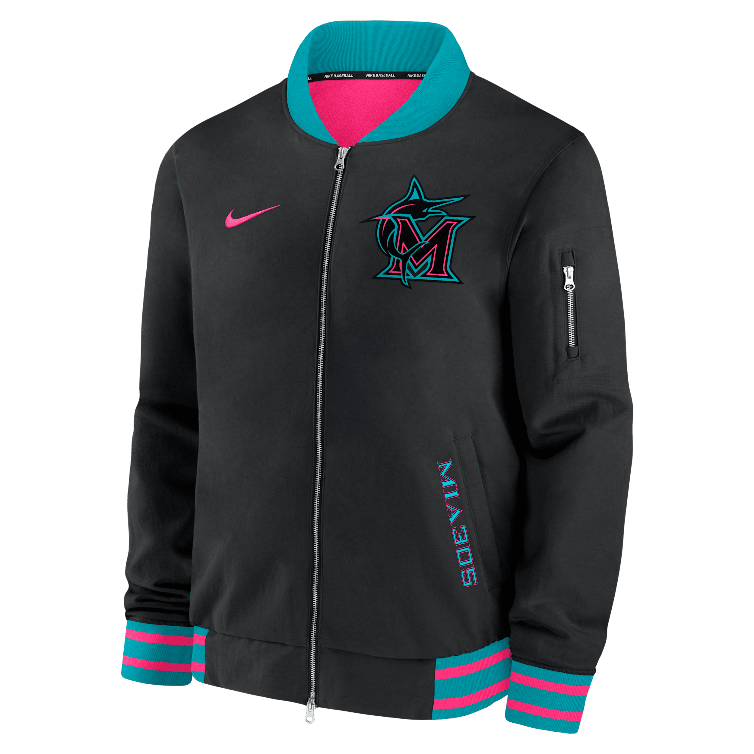 Nike Miami Marlins Authentic Collection City Connect Men's Mlb Full-zip Bomber Jacket