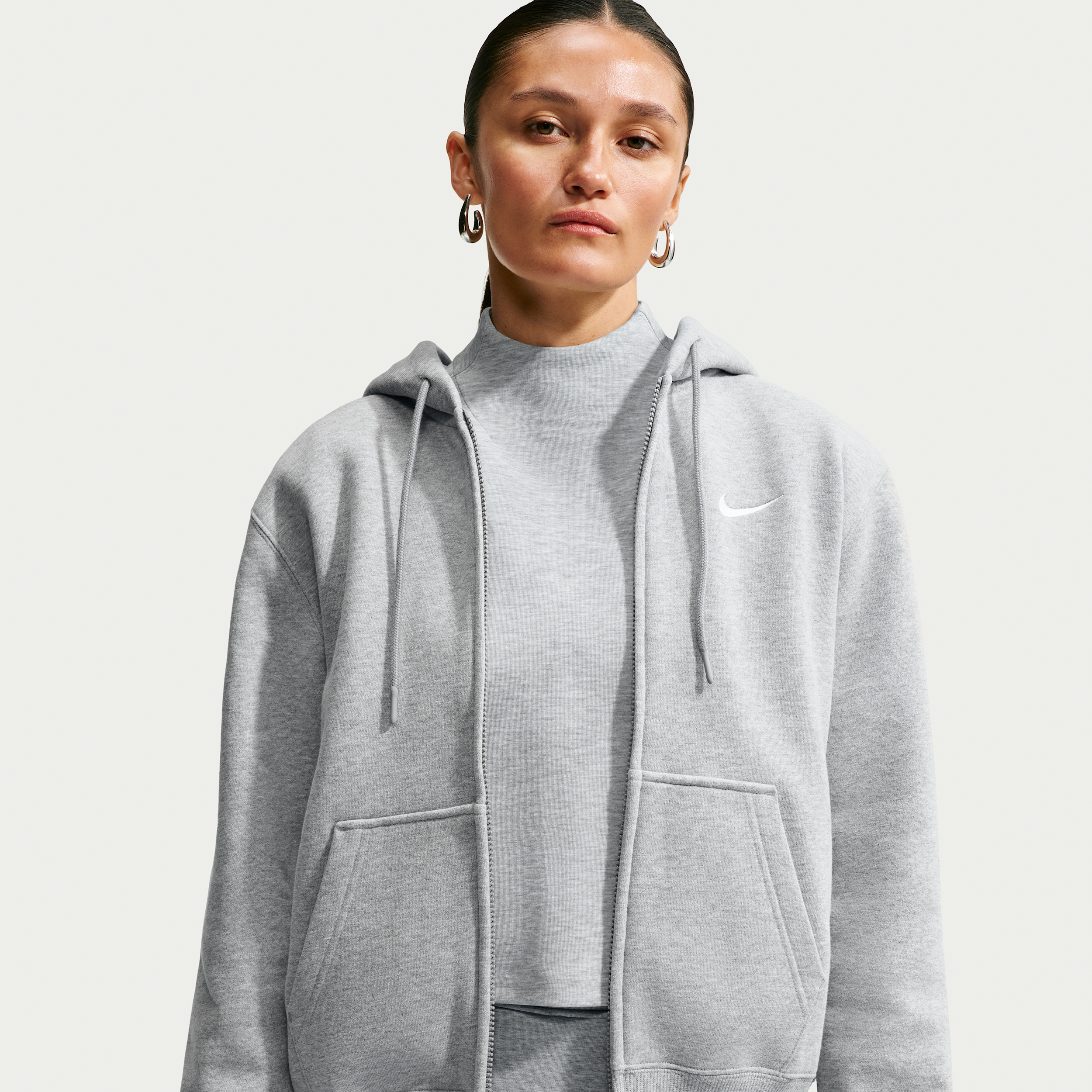Nike Women's Studio Fleece Medium Weight Full-Zip Hoodie, Large, Dk Grey Heather