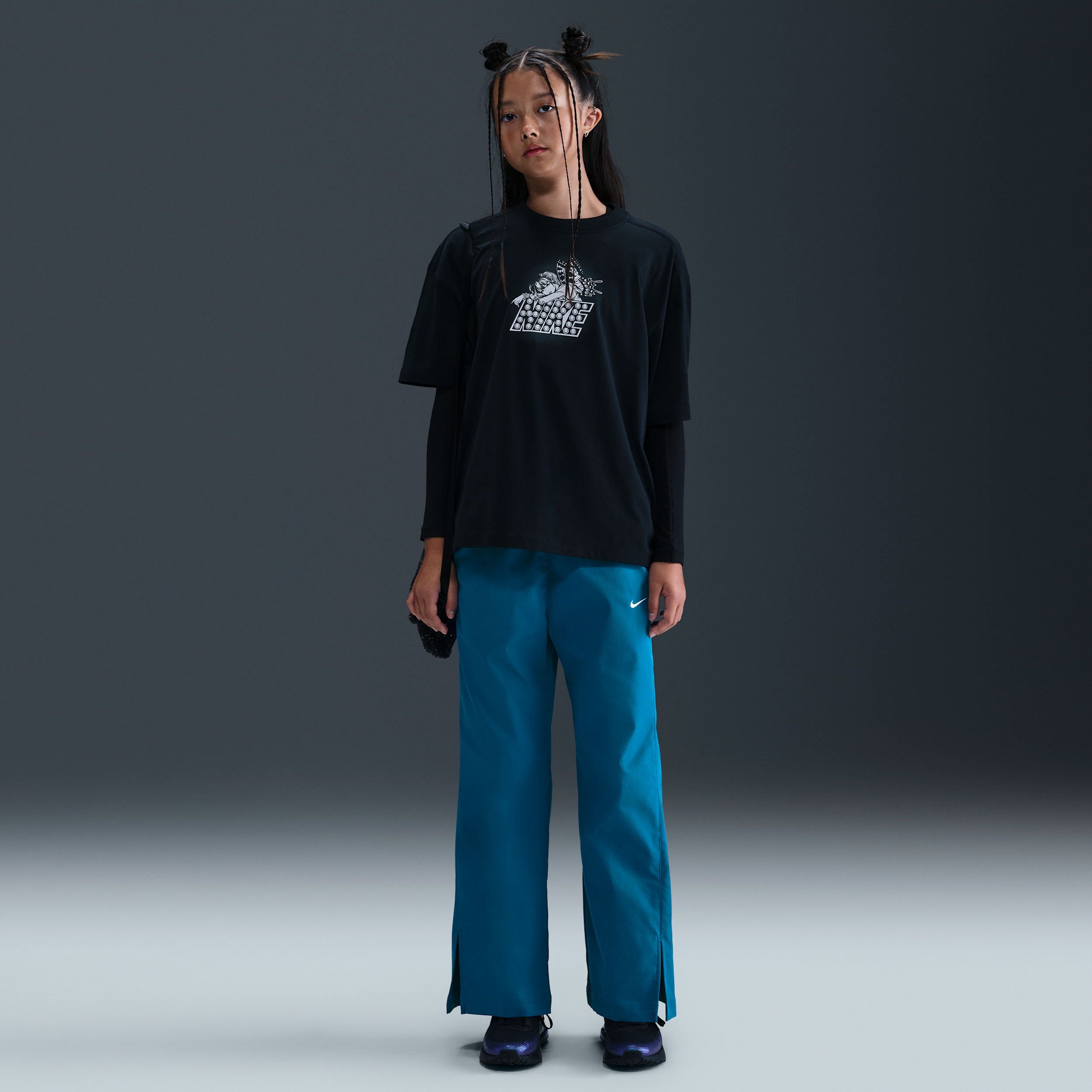 Nike Sportswear Big Kids' (girls') Woven Wide-leg Pants In Blue