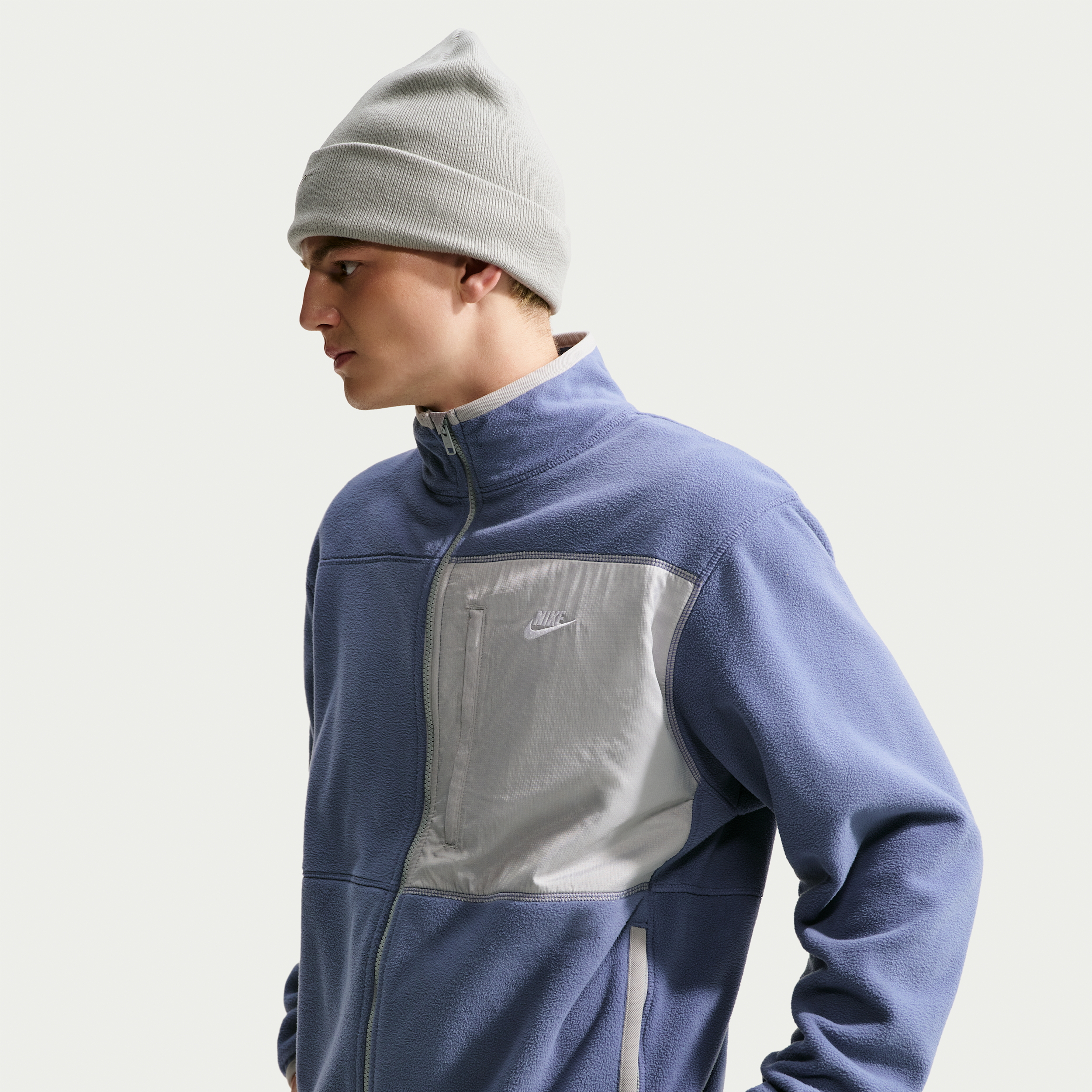 Nike Men's Club Full-Zip Fleece Therma-fit Jacket - Diffused Blue/Light Smoke Grey/White