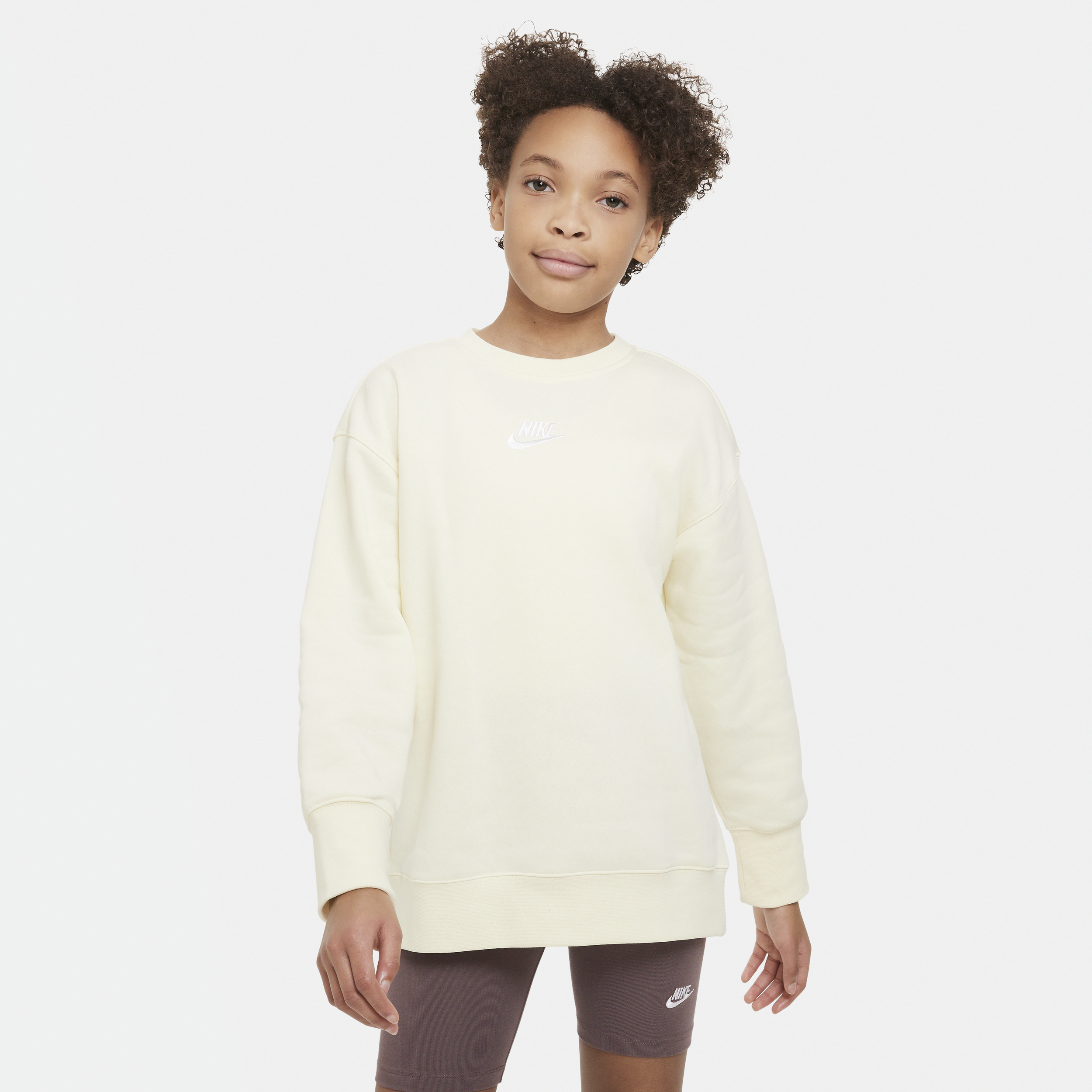 Nike Sportswear Club Fleece Big Kids' (girls') Crew Sweatshirt In White