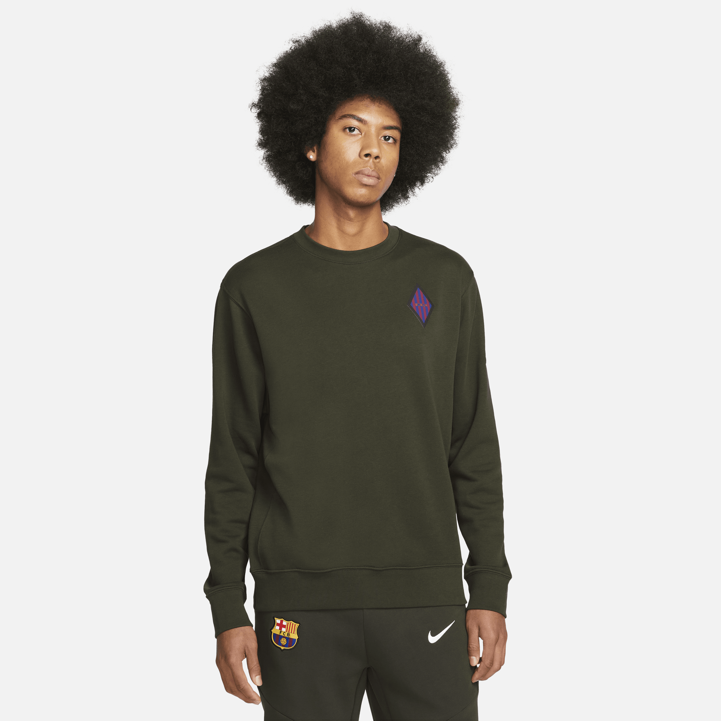 Shop Nike Men's  Fc Barcelona French Terry Graphic Sweatshirt In Green
